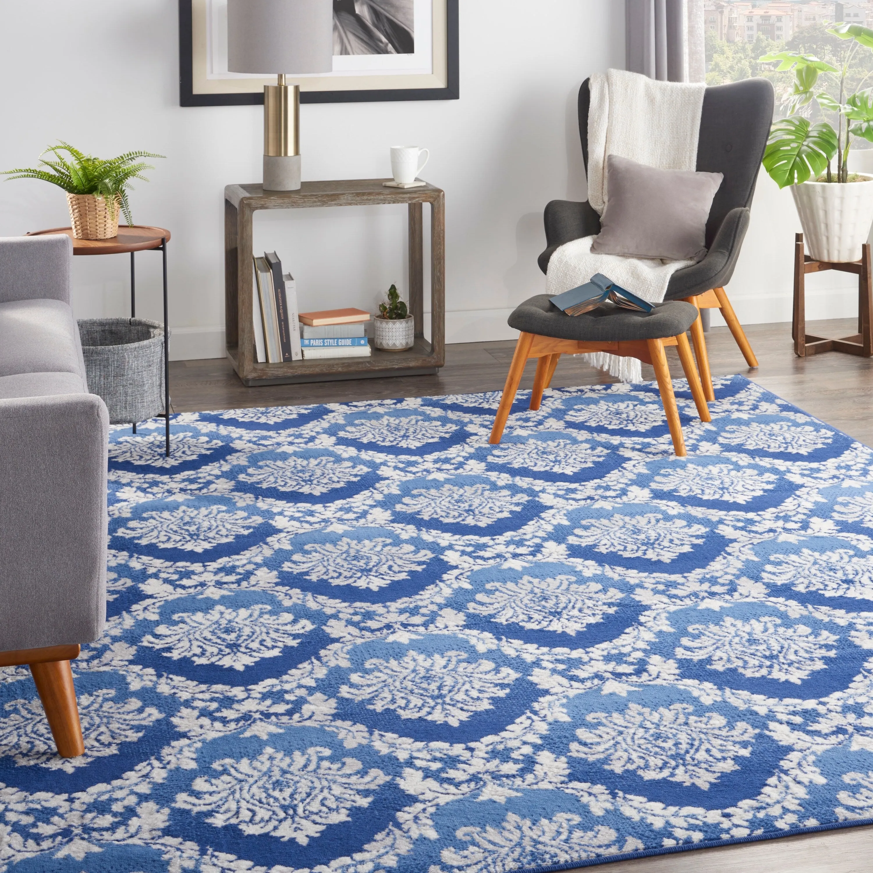 Nourison Whimsicle Boho French Country Floral Blue Ivory Area Rug