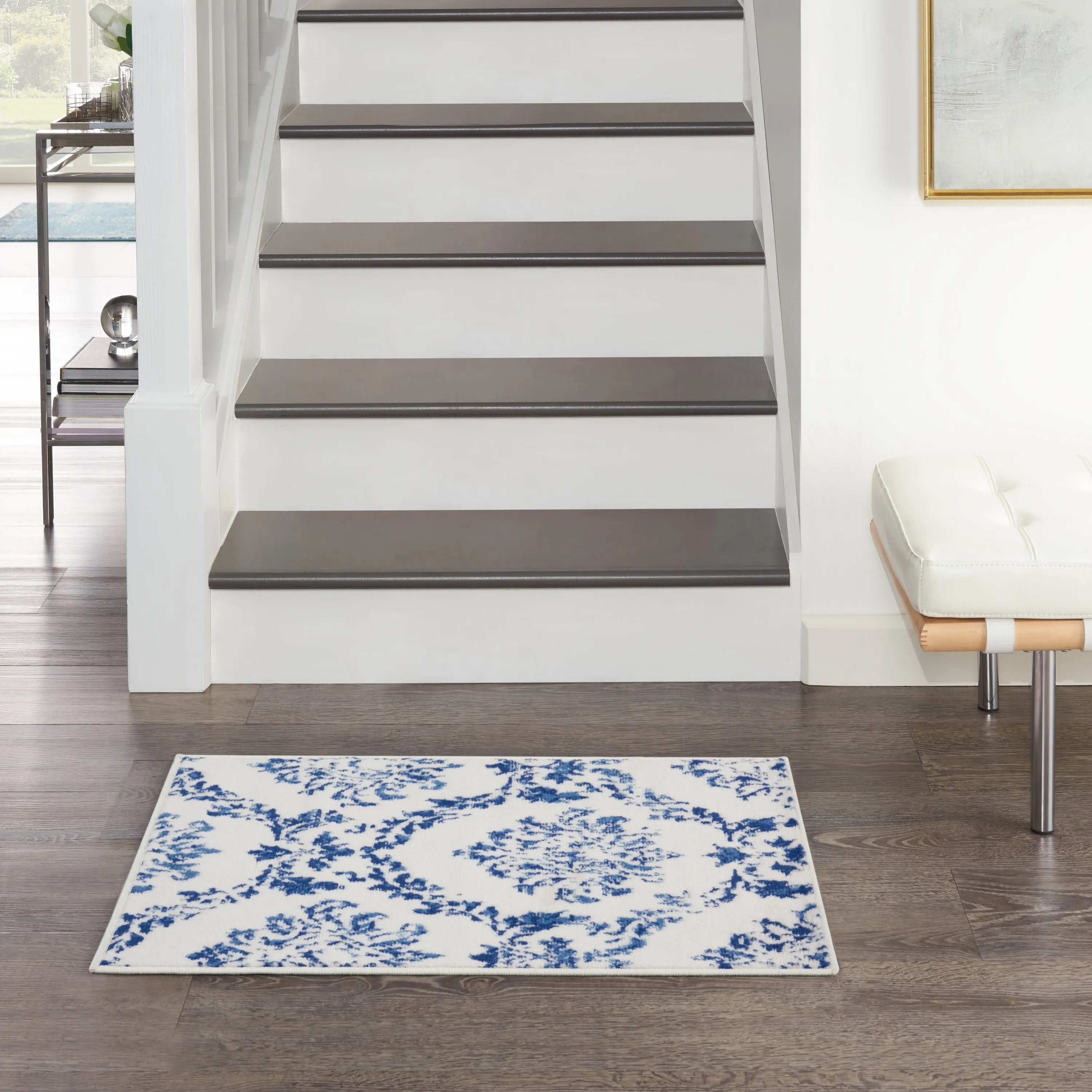 Nourison Whimsicle Boho French Country Floral Blue Ivory Area Rug