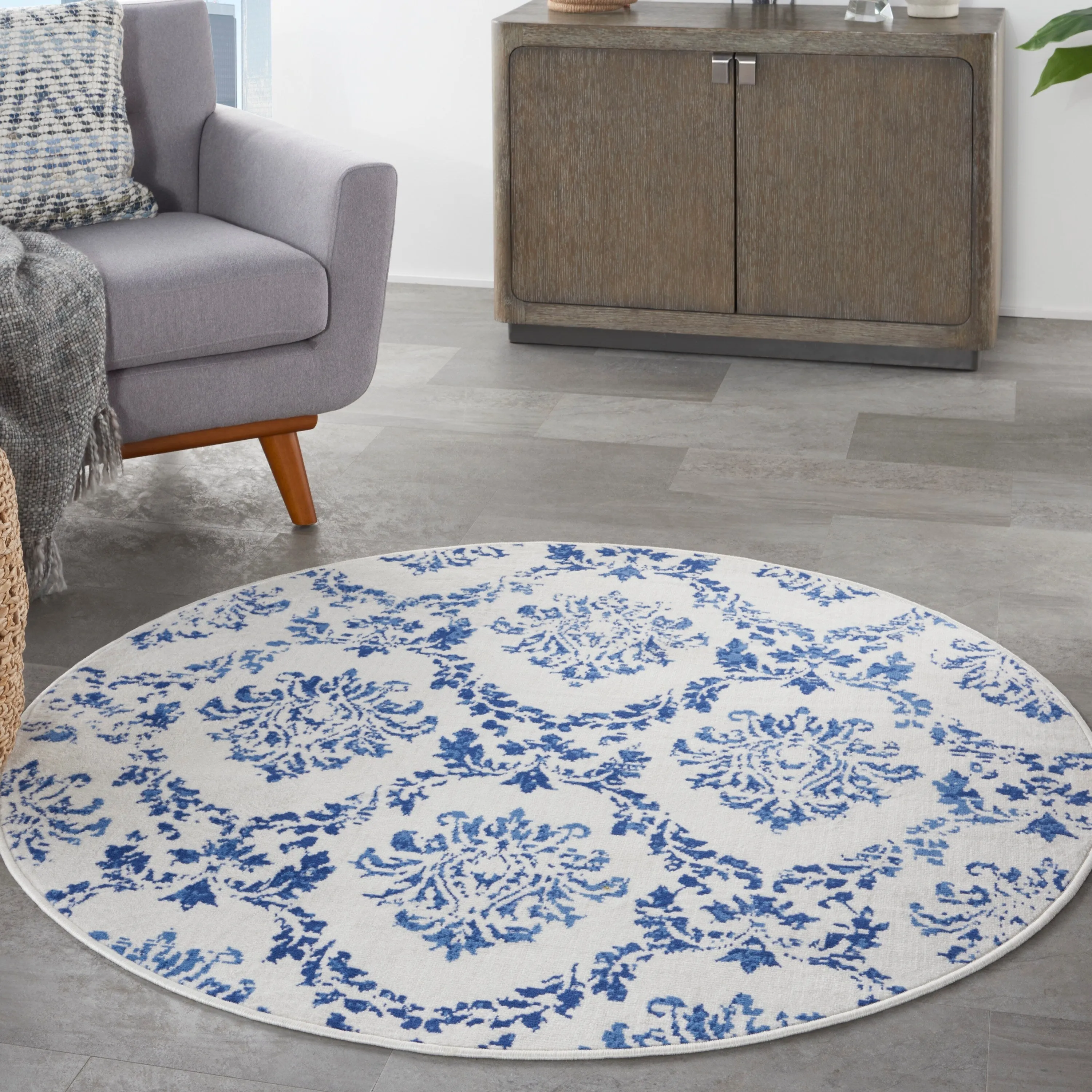 Nourison Whimsicle Boho French Country Floral Blue Ivory Area Rug