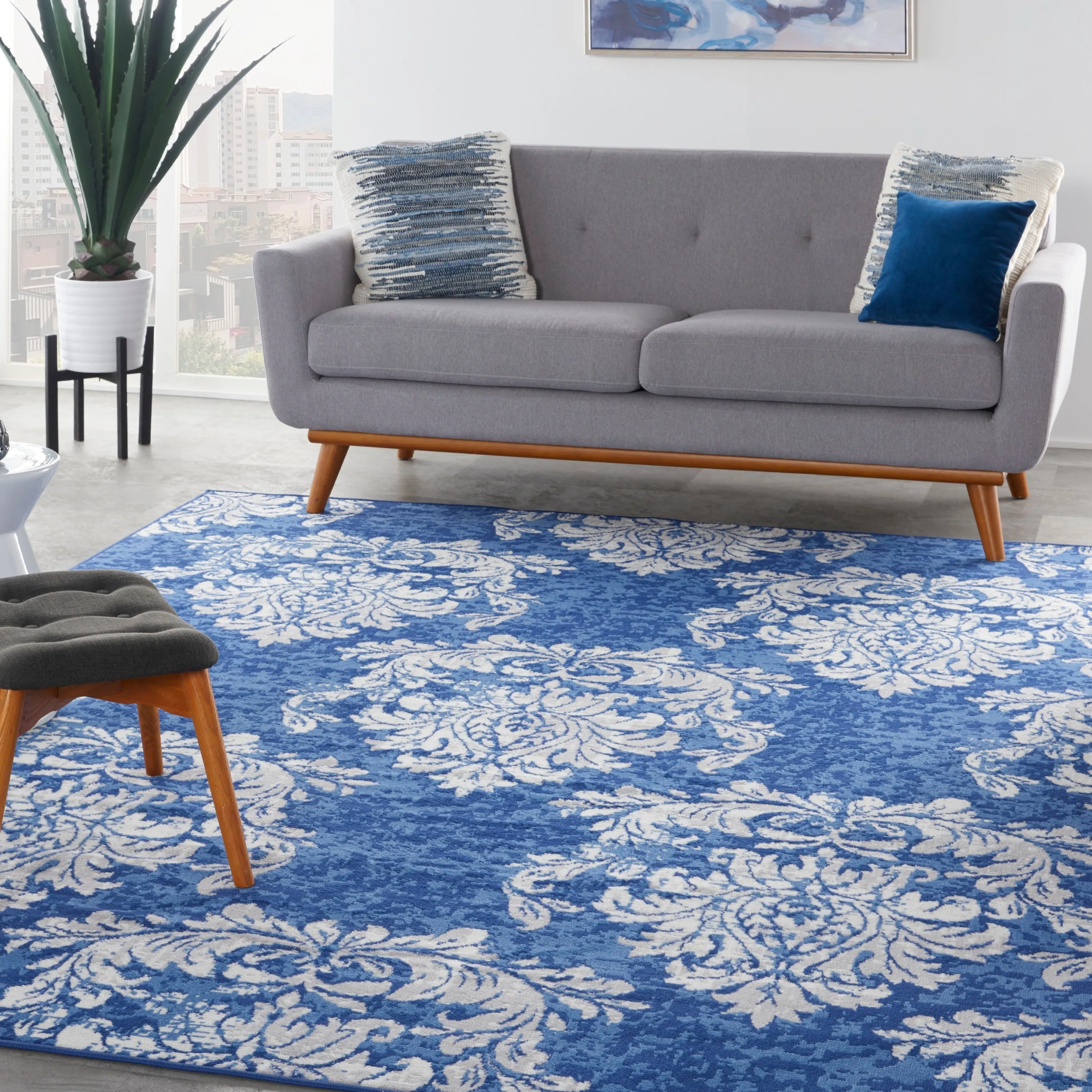 Nourison Whimsicle French Country Botanical Ivory Navy Area Rug
