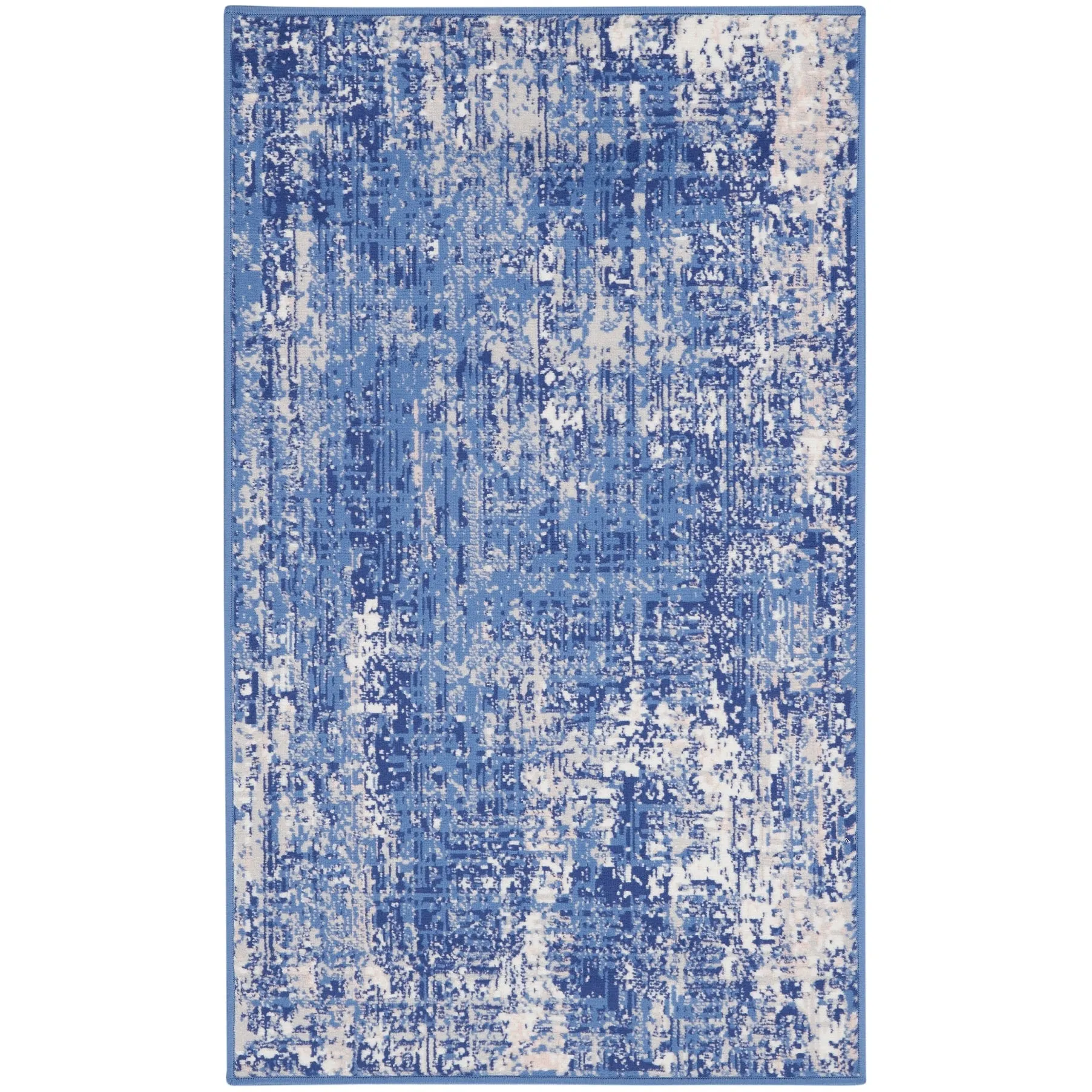 Nourison Whimsicle Modern Distressed Abstract Blue Ivory Area Rug