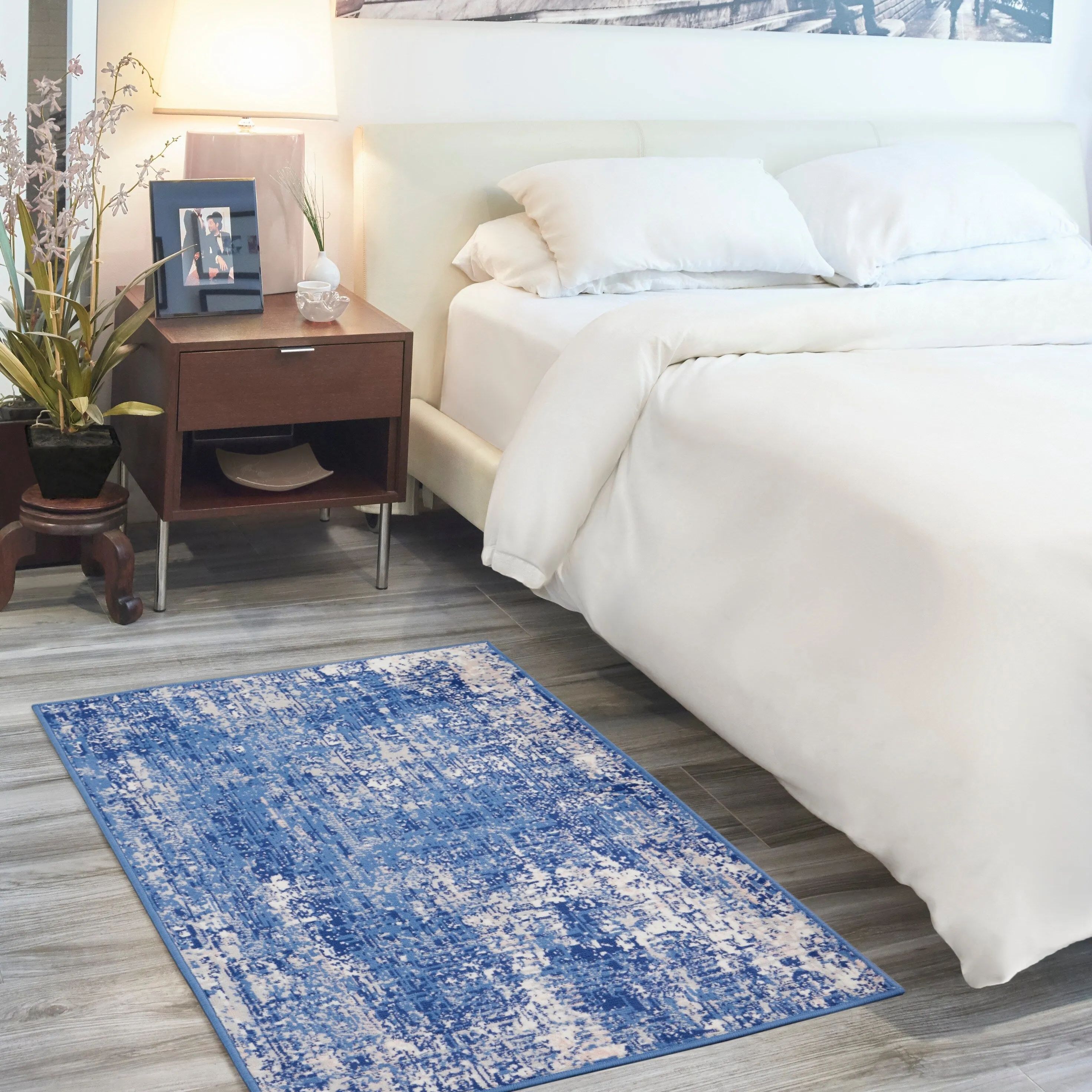 Nourison Whimsicle Modern Distressed Abstract Blue Ivory Area Rug