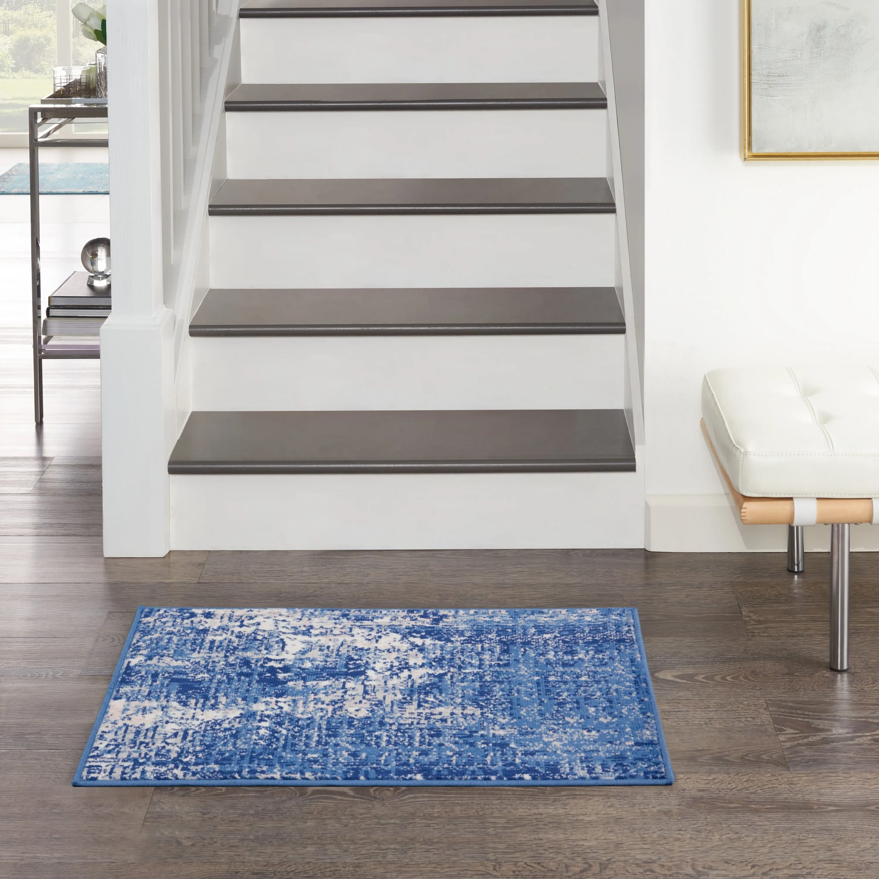 Nourison Whimsicle Modern Distressed Abstract Blue Ivory Area Rug