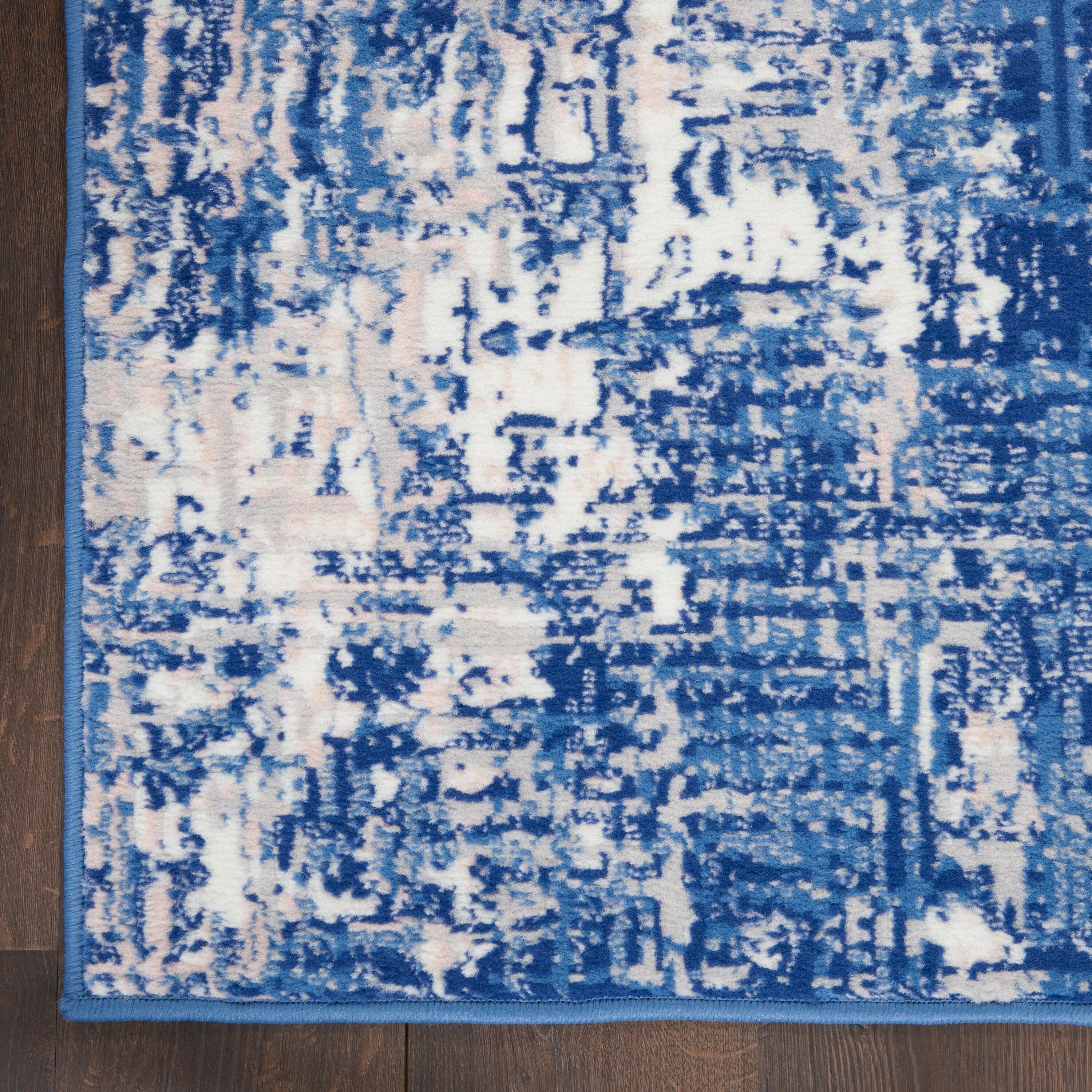 Nourison Whimsicle Modern Distressed Abstract Blue Ivory Area Rug