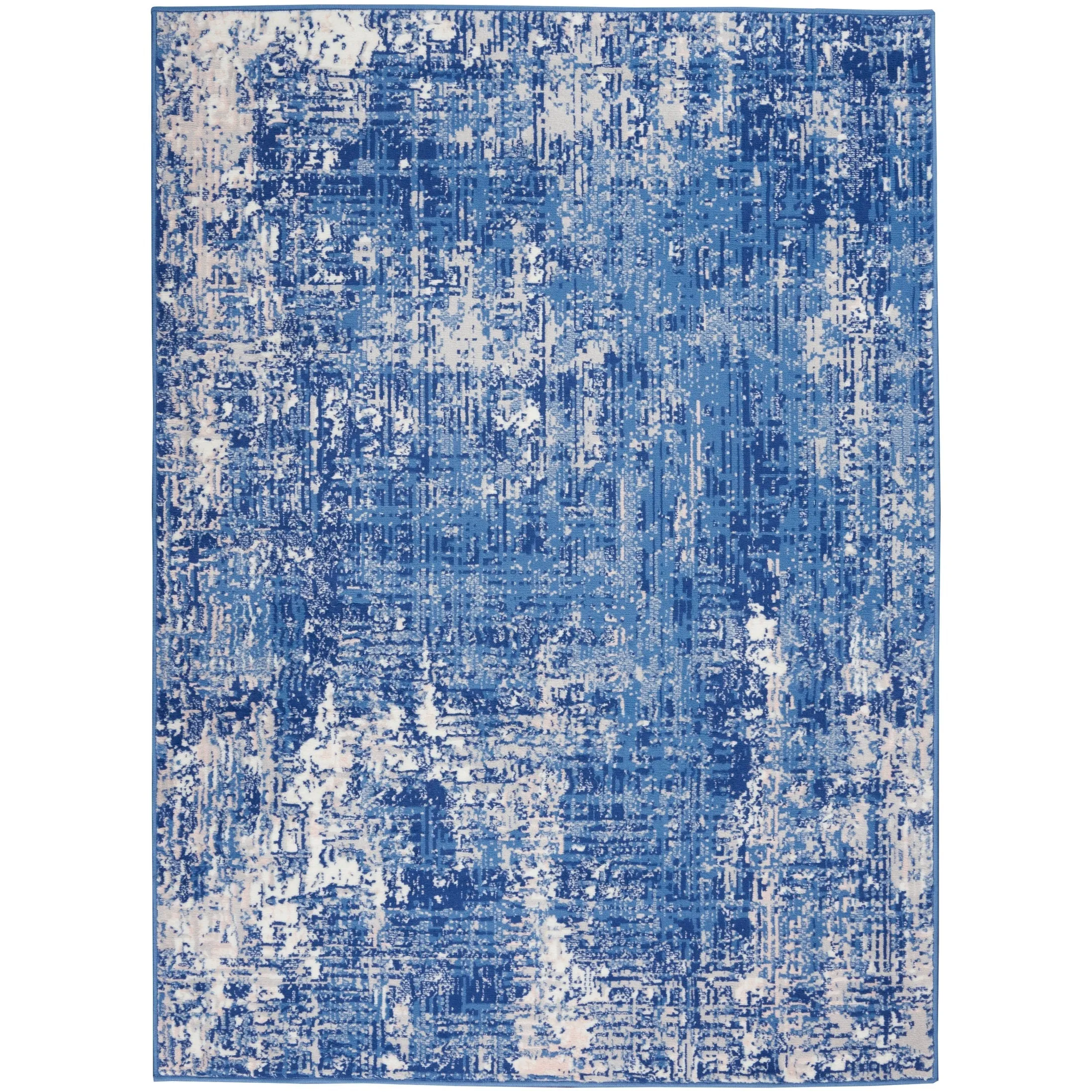 Nourison Whimsicle Modern Distressed Abstract Blue Ivory Area Rug