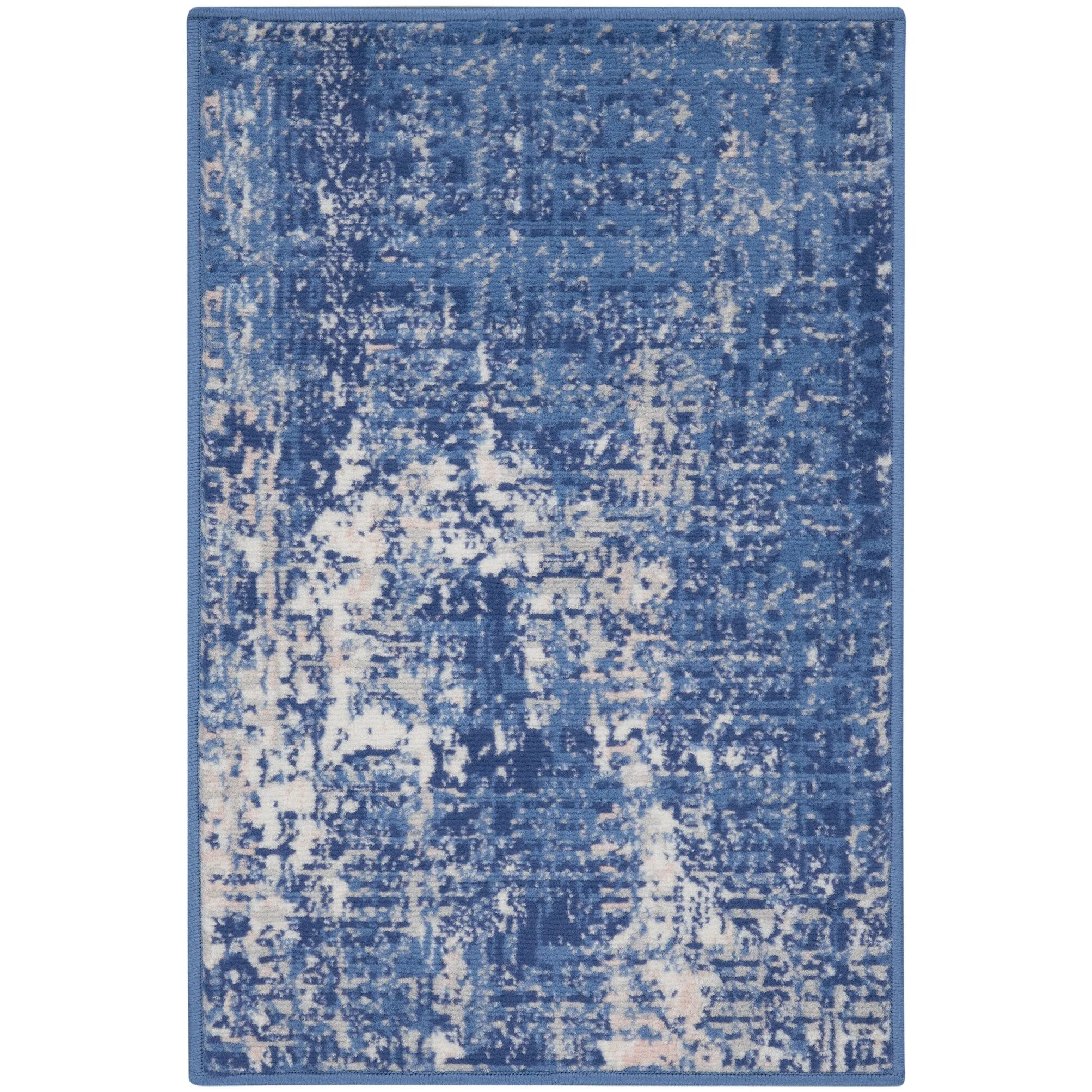 Nourison Whimsicle Modern Distressed Abstract Blue Ivory Area Rug