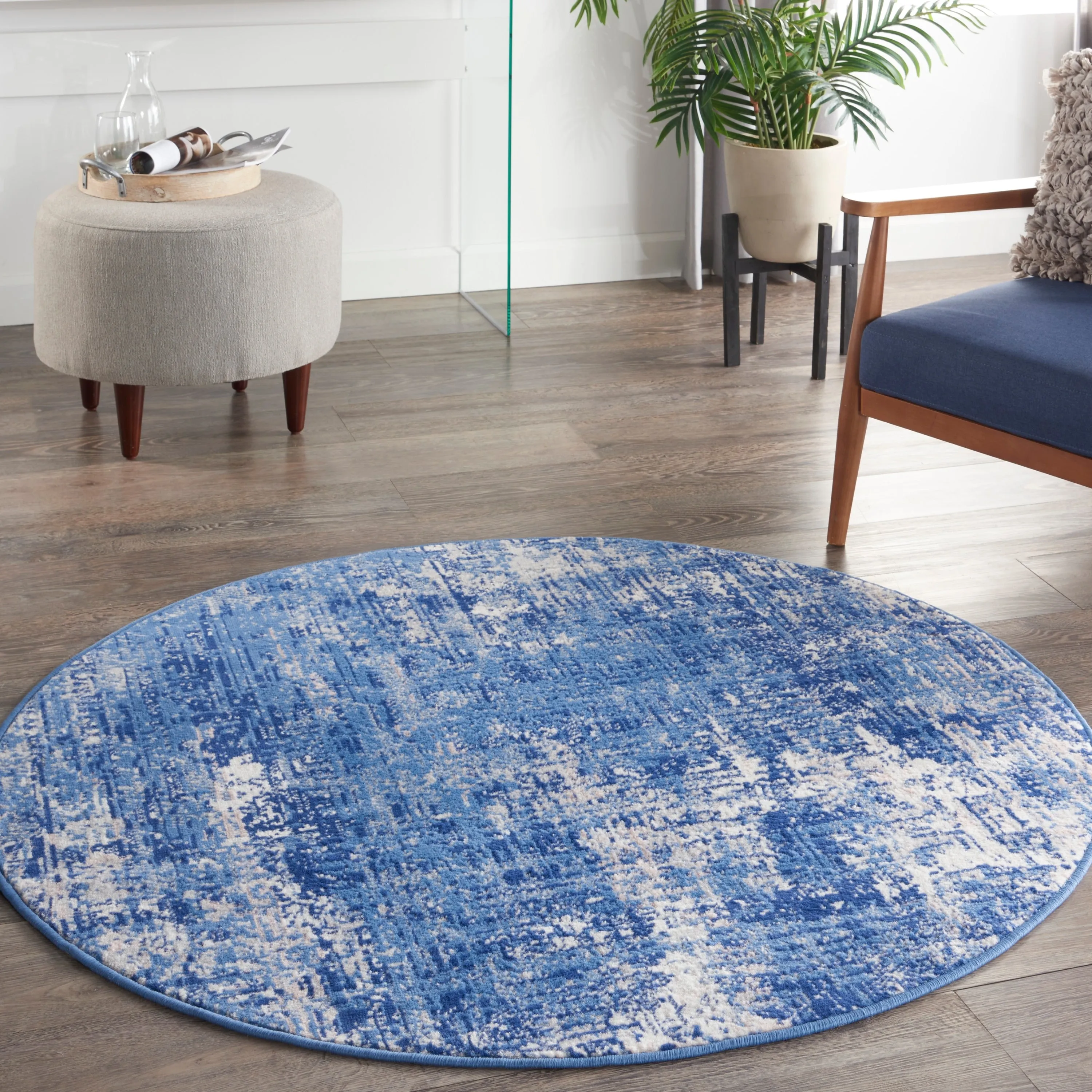 Nourison Whimsicle Modern Distressed Abstract Blue Ivory Area Rug