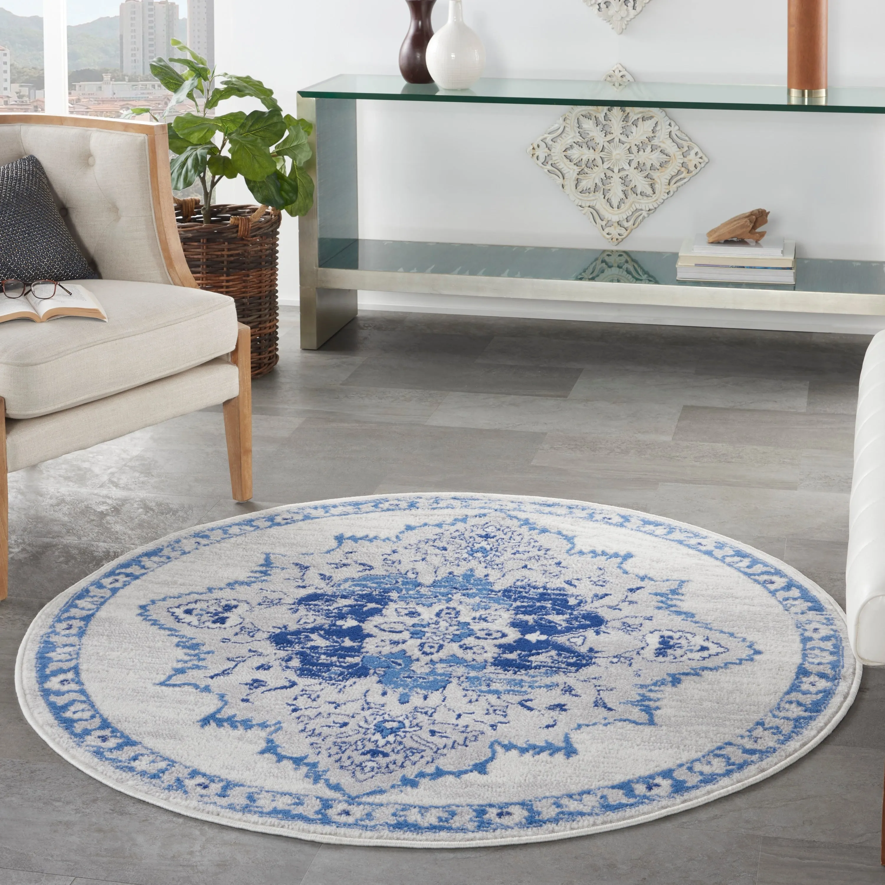 Nourison Whimsicle Persian Medallion Ivory Blue Area Rug