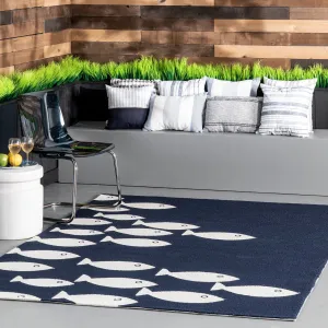 Nuloom Handmade Modern Navy Blue Fish Indoor/Outdoor Area Rug