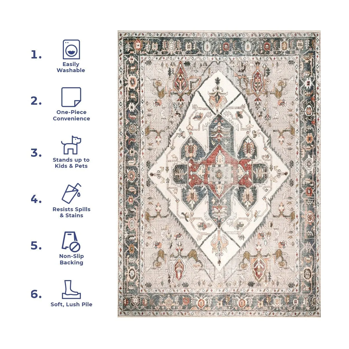 Nuloom Mali SpinClean Machine Washable Traditional Medallion Area Rug