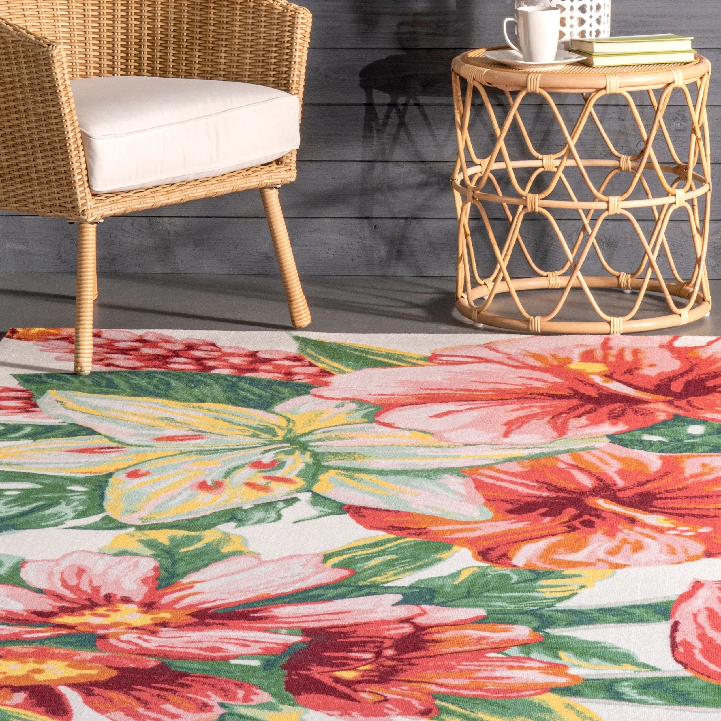 Nuloom Multi Indoor/Outdoor Contemporary Tropical Majestic Lush Hibiscus Area Rug