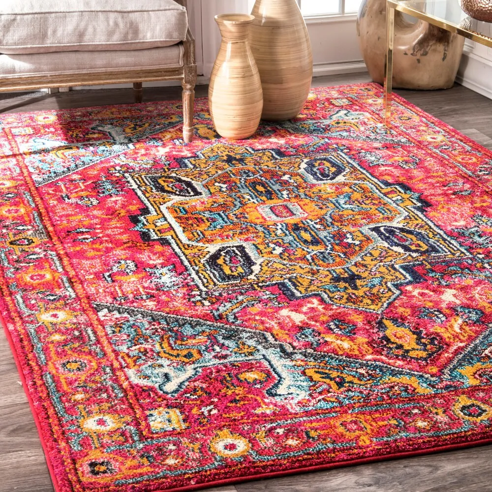 Nuloom Pink Traditional Shimmering Tribal Medallion Area Rug