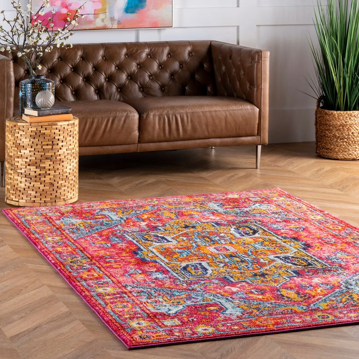 Nuloom Pink Traditional Shimmering Tribal Medallion Area Rug