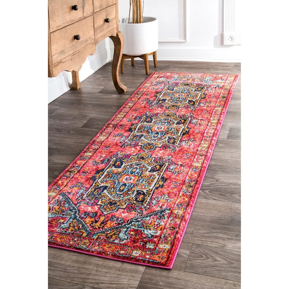 Nuloom Pink Traditional Shimmering Tribal Medallion Area Rug
