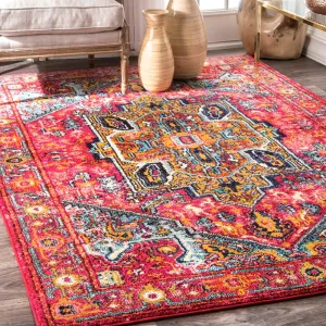 Nuloom Pink Traditional Shimmering Tribal Medallion Area Rug