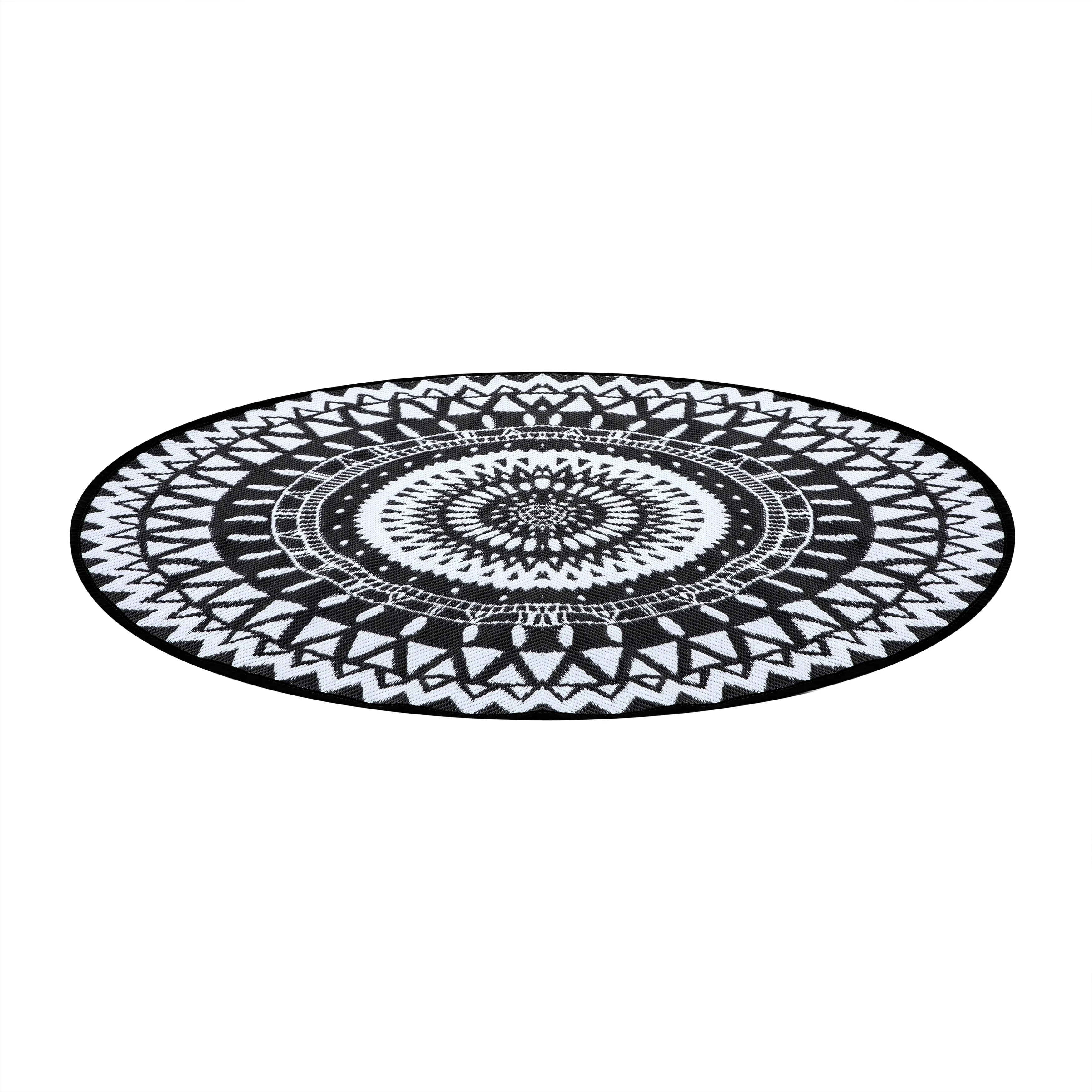 NUU GARDEN Black/ White Indoor/Outdoor Kaleidoscope Round Area Rug