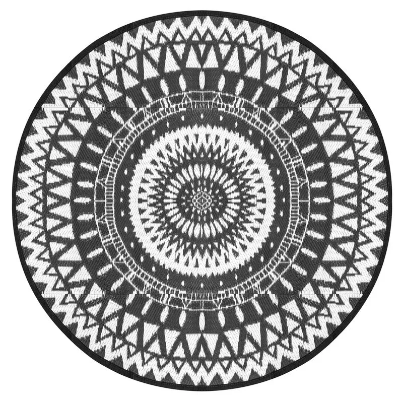 NUU GARDEN Black/ White Indoor/Outdoor Kaleidoscope Round Area Rug