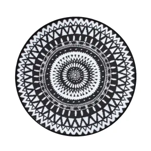 NUU GARDEN Black/ White Indoor/Outdoor Kaleidoscope Round Area Rug