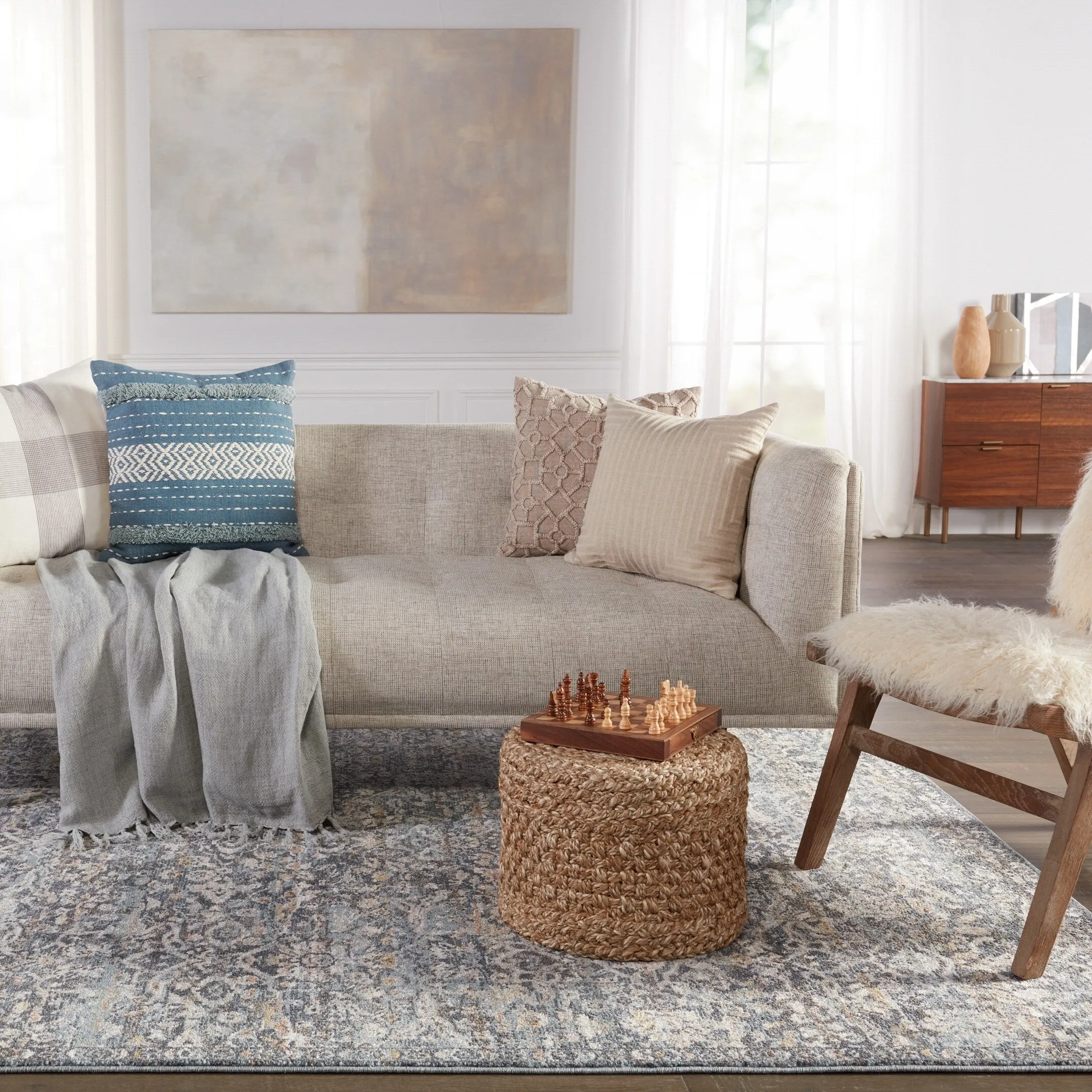 Odette Oriental Dark Blue/ Gray Area Rug