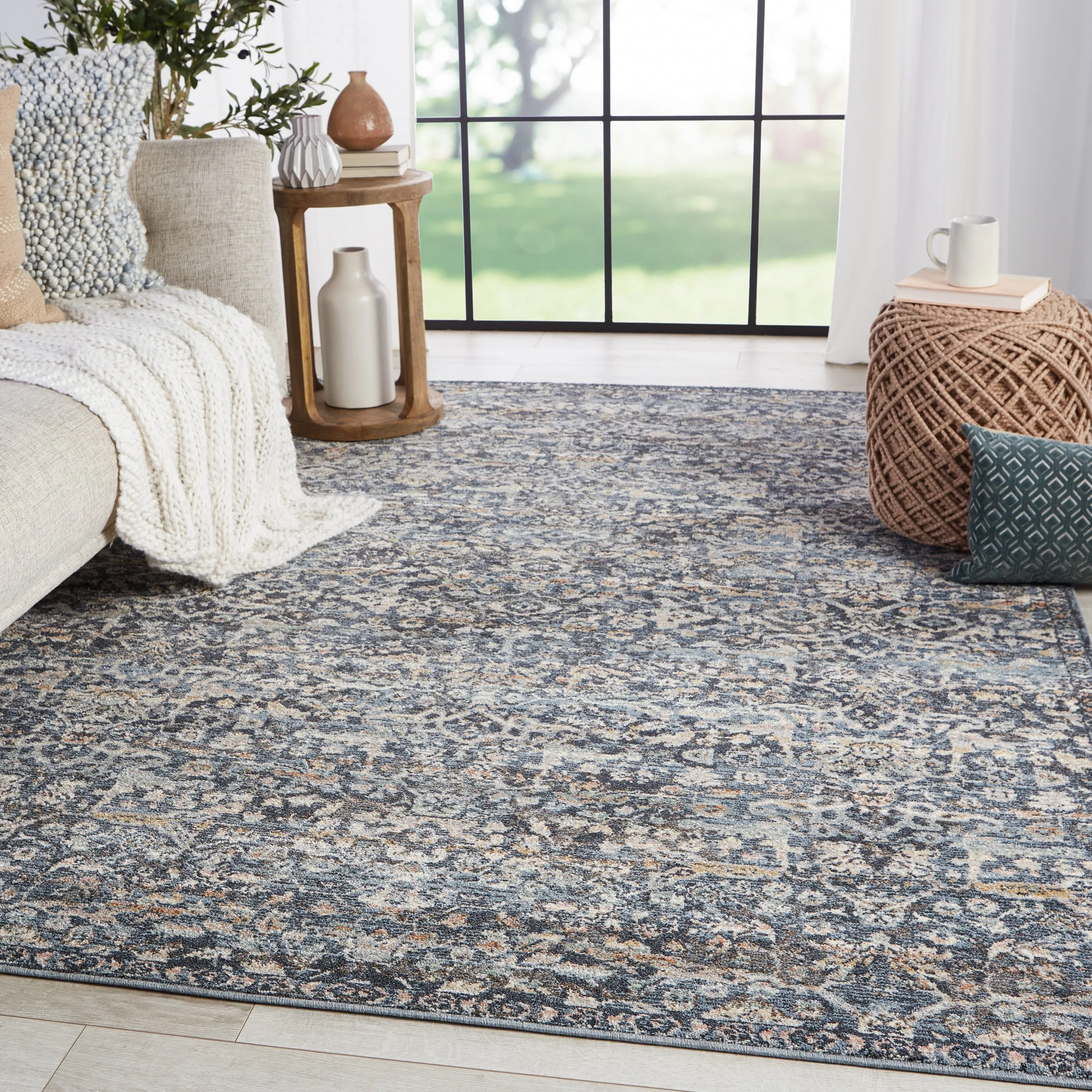 Odette Oriental Dark Blue/ Gray Area Rug