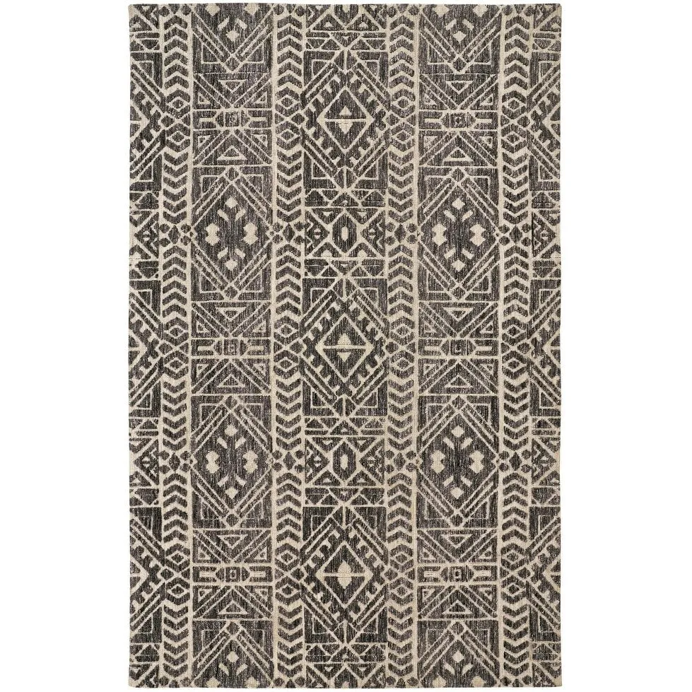 Oliena Modern Mid-Century Tribal Rug. Brown/Charcoal Gray