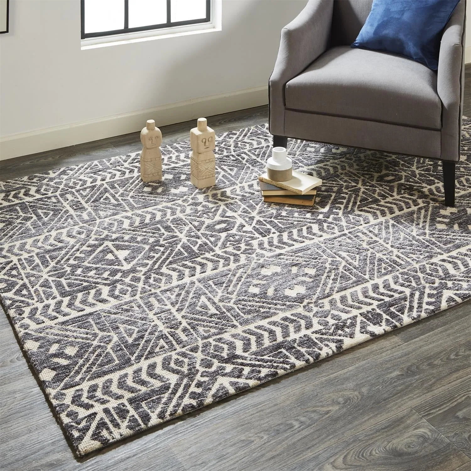 Oliena Modern Mid-Century Tribal Rug. Brown/Charcoal Gray