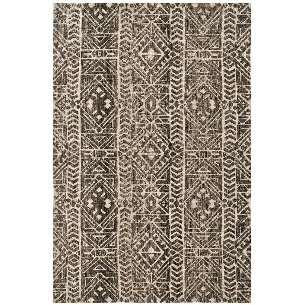 Oliena Modern Mid-Century Tribal Rug. Brown/Charcoal Gray
