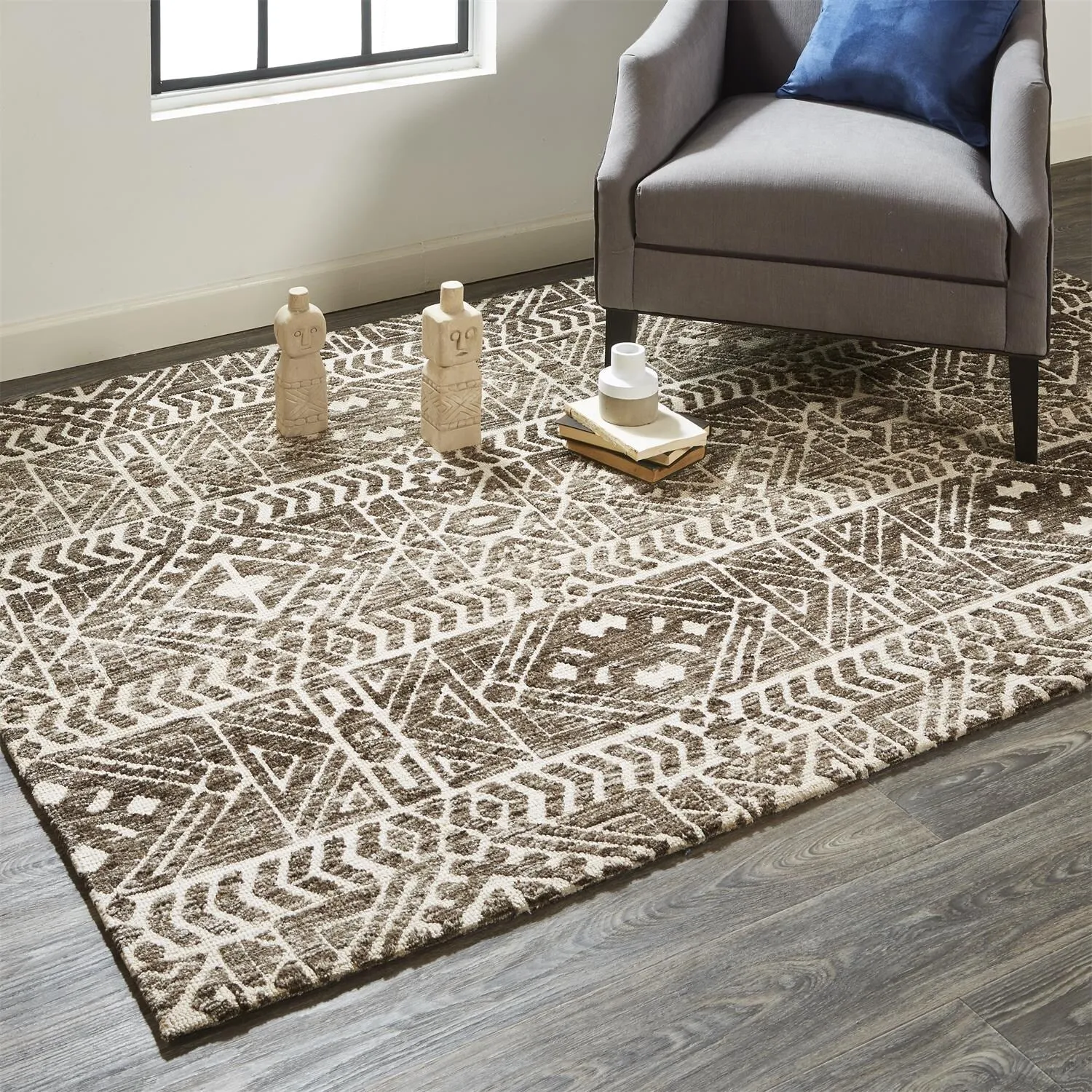 Oliena Modern Mid-Century Tribal Rug. Brown/Charcoal Gray