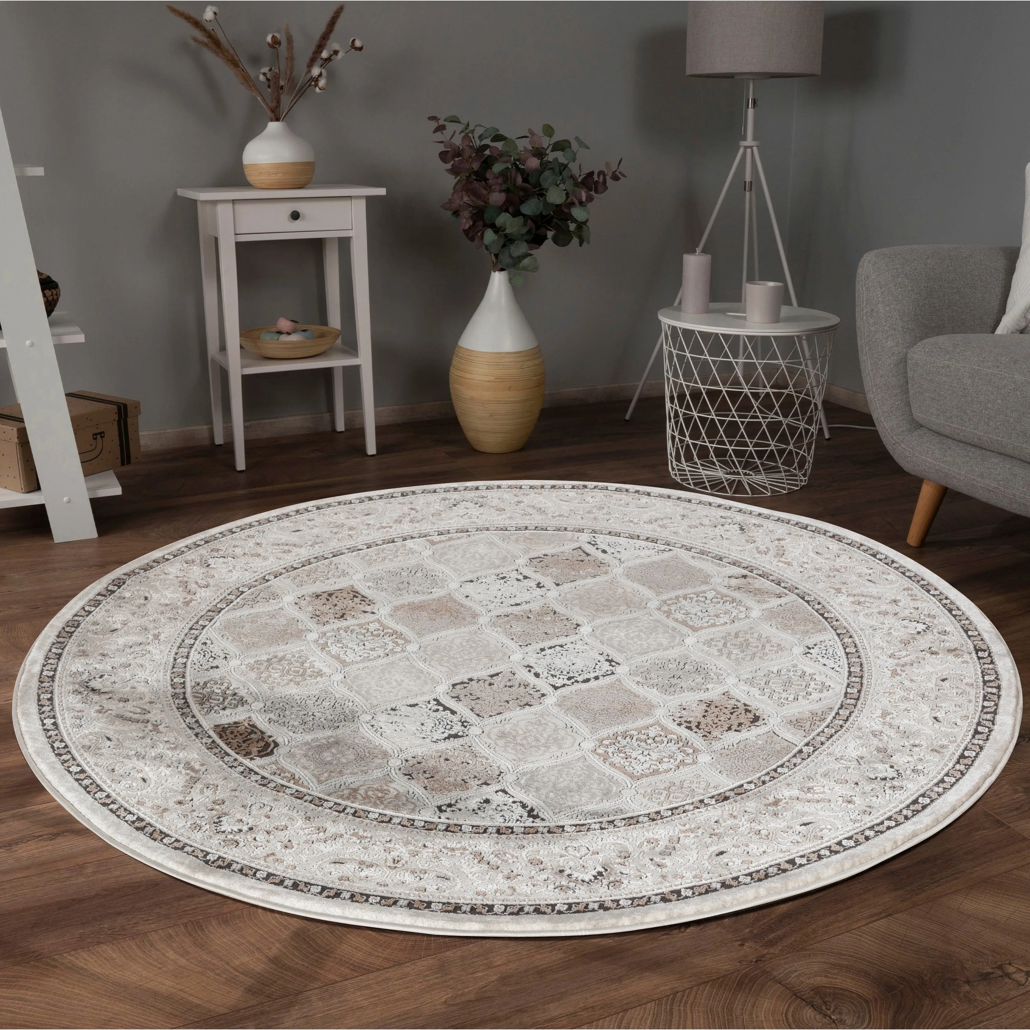 Omari Collection Grey/Blue Abstract Traditional Area Rug
