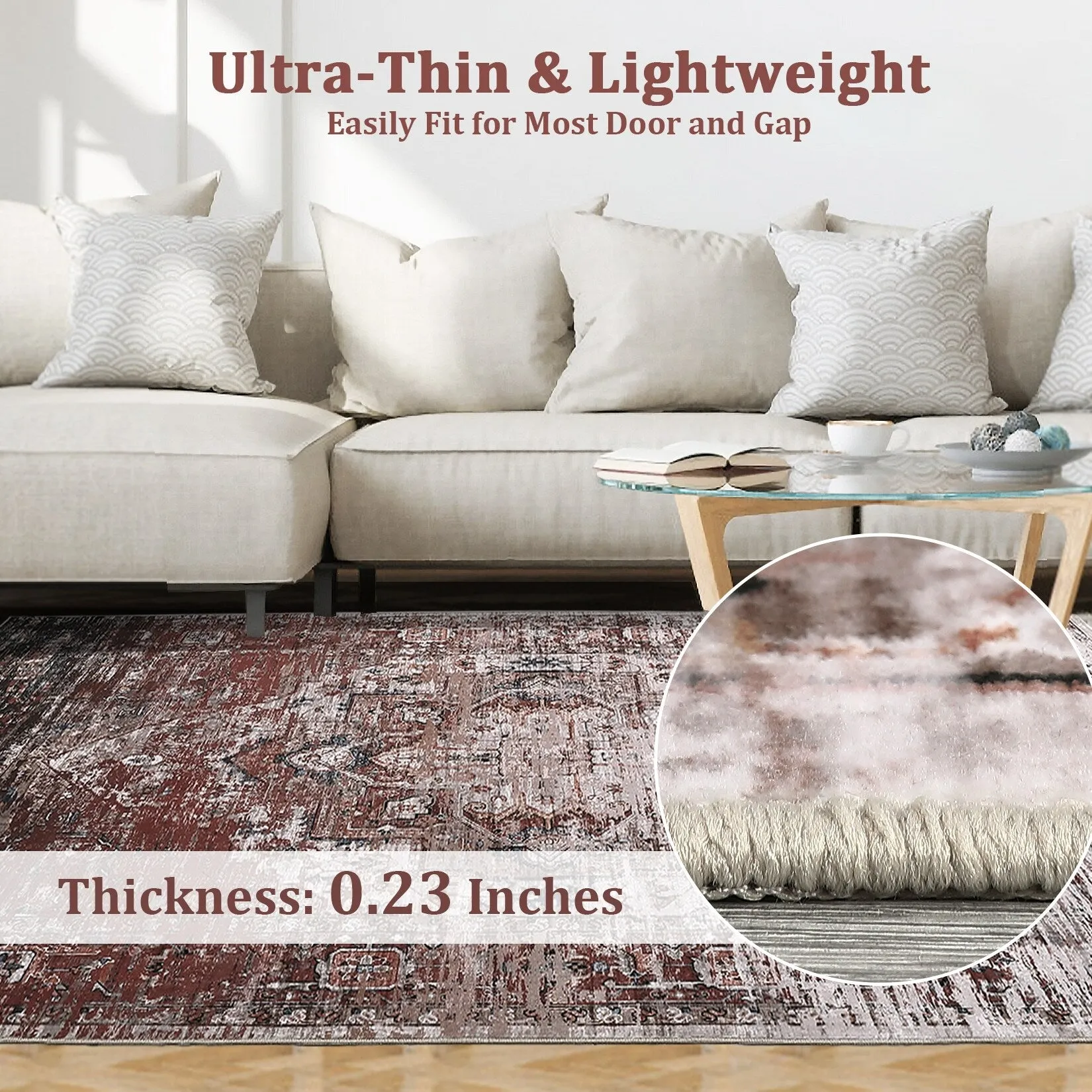 Ombre Vintage Area Rug Distressed Washable Living Room Bedroom Rug Indoor Carpet Ultra-Thin Soft Rug Non-Slip