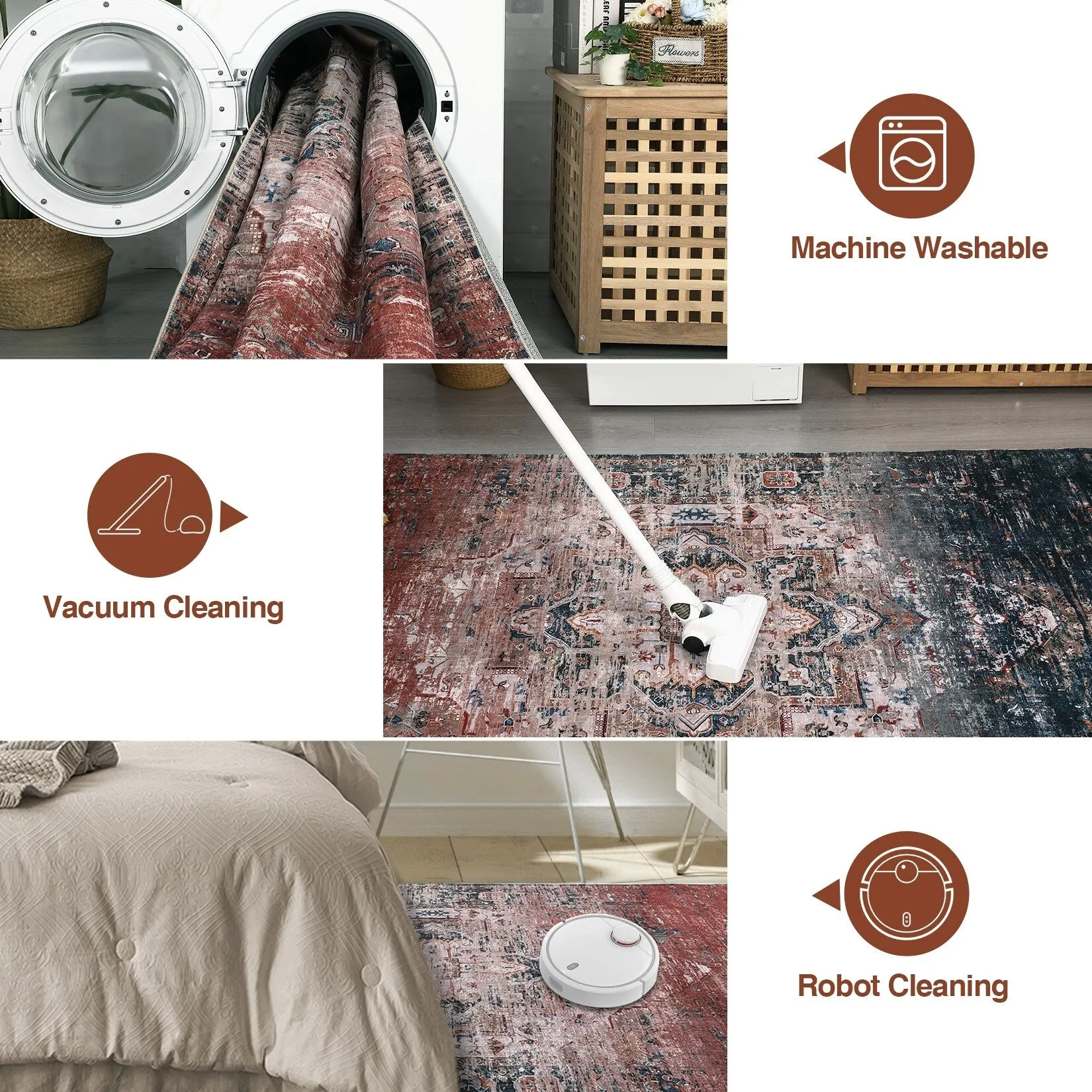 Ombre Vintage Area Rug Distressed Washable Living Room Bedroom Rug Indoor Carpet Ultra-Thin Soft Rug Non-Slip