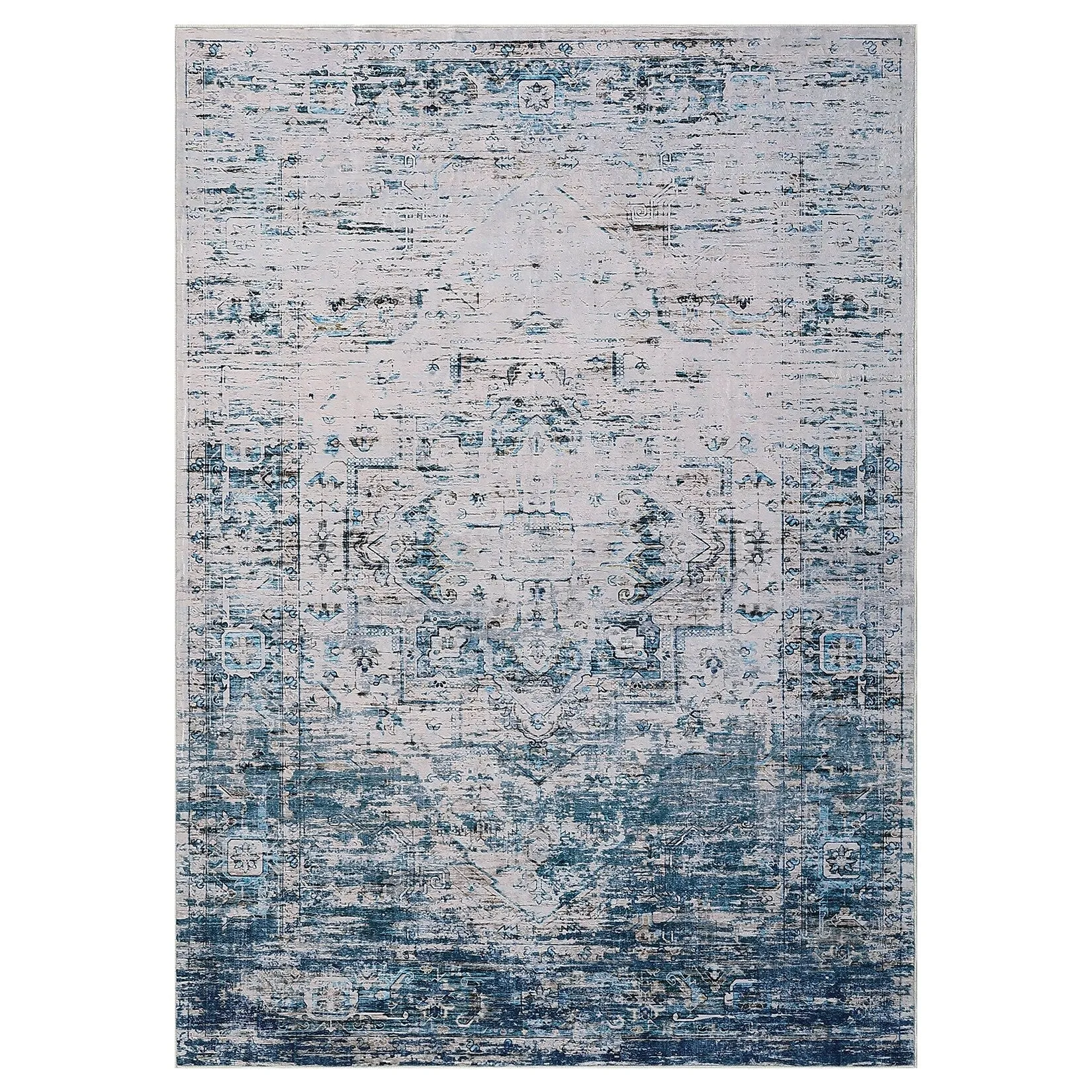 Ombre Vintage Area Rug Distressed Washable Living Room Bedroom Rug Indoor Carpet Ultra-Thin Soft Rug Non-Slip