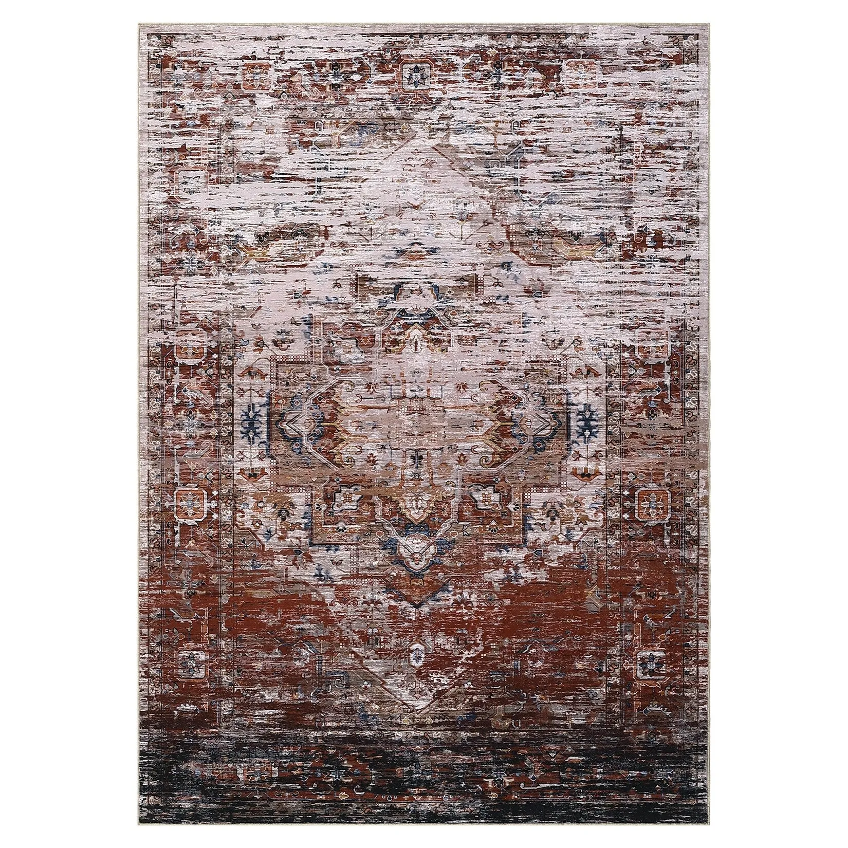Ombre Vintage Area Rug Distressed Washable Living Room Bedroom Rug Indoor Carpet Ultra-Thin Soft Rug Non-Slip