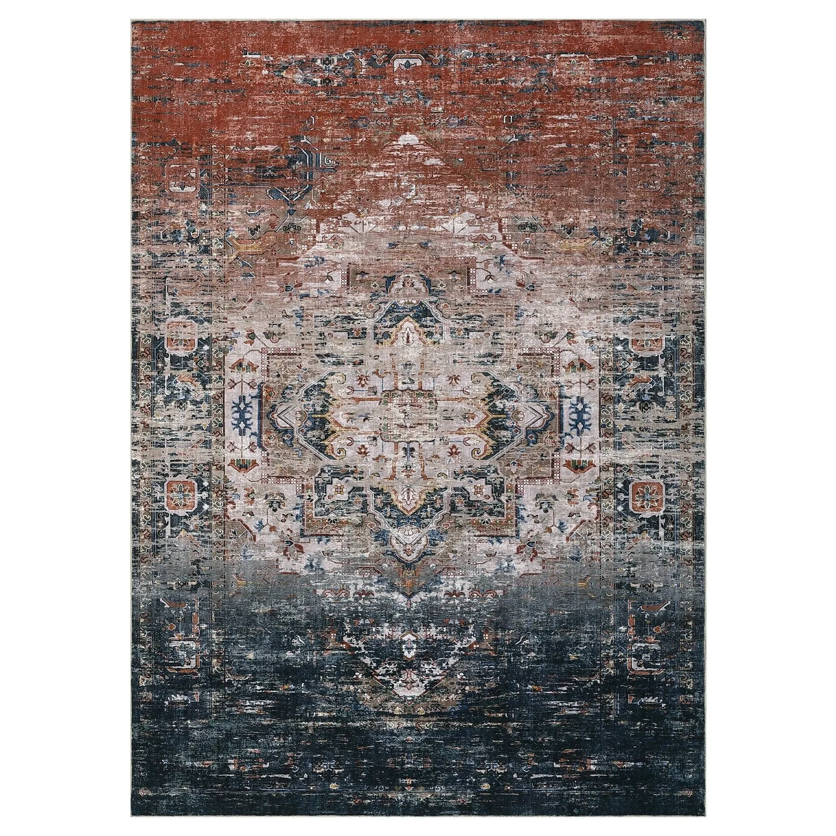 Ombre Vintage Area Rug Distressed Washable Living Room Bedroom Rug Indoor Carpet Ultra-Thin Soft Rug Non-Slip