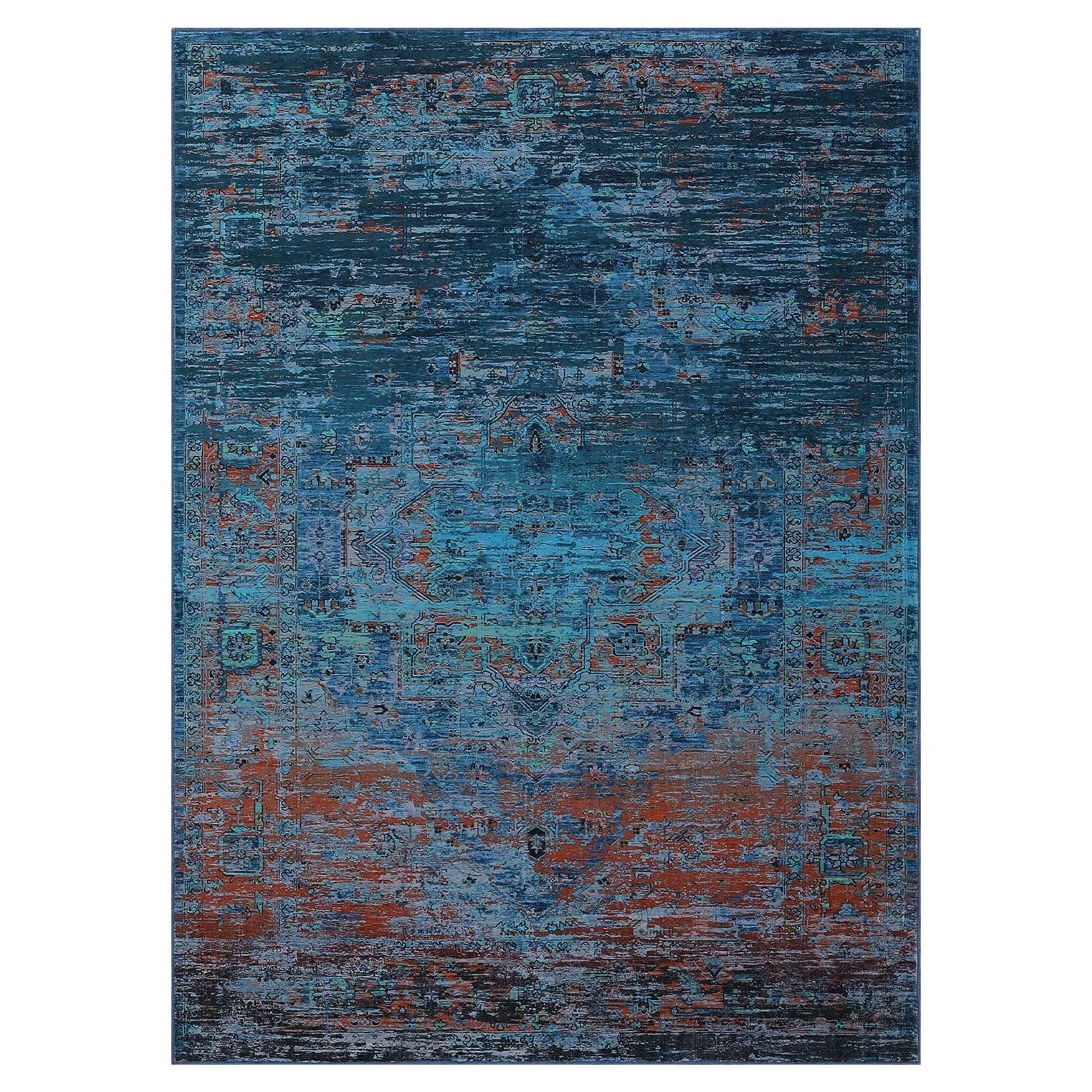 Ombre Vintage Area Rug Distressed Washable Living Room Bedroom Rug Indoor Carpet Ultra-Thin Soft Rug Non-Slip