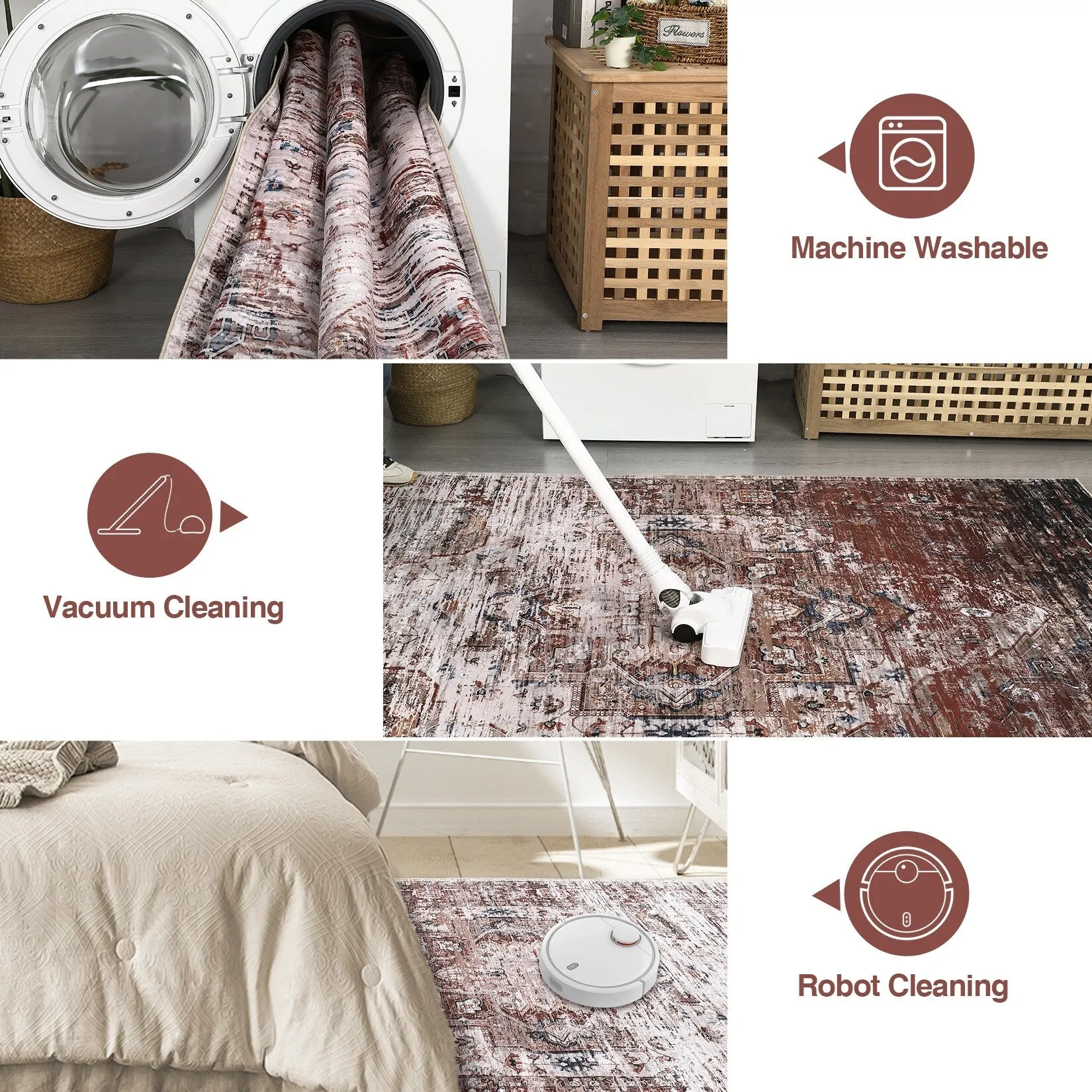 Ombre Vintage Area Rug Distressed Washable Living Room Bedroom Rug Indoor Carpet Ultra-Thin Soft Rug Non-Slip