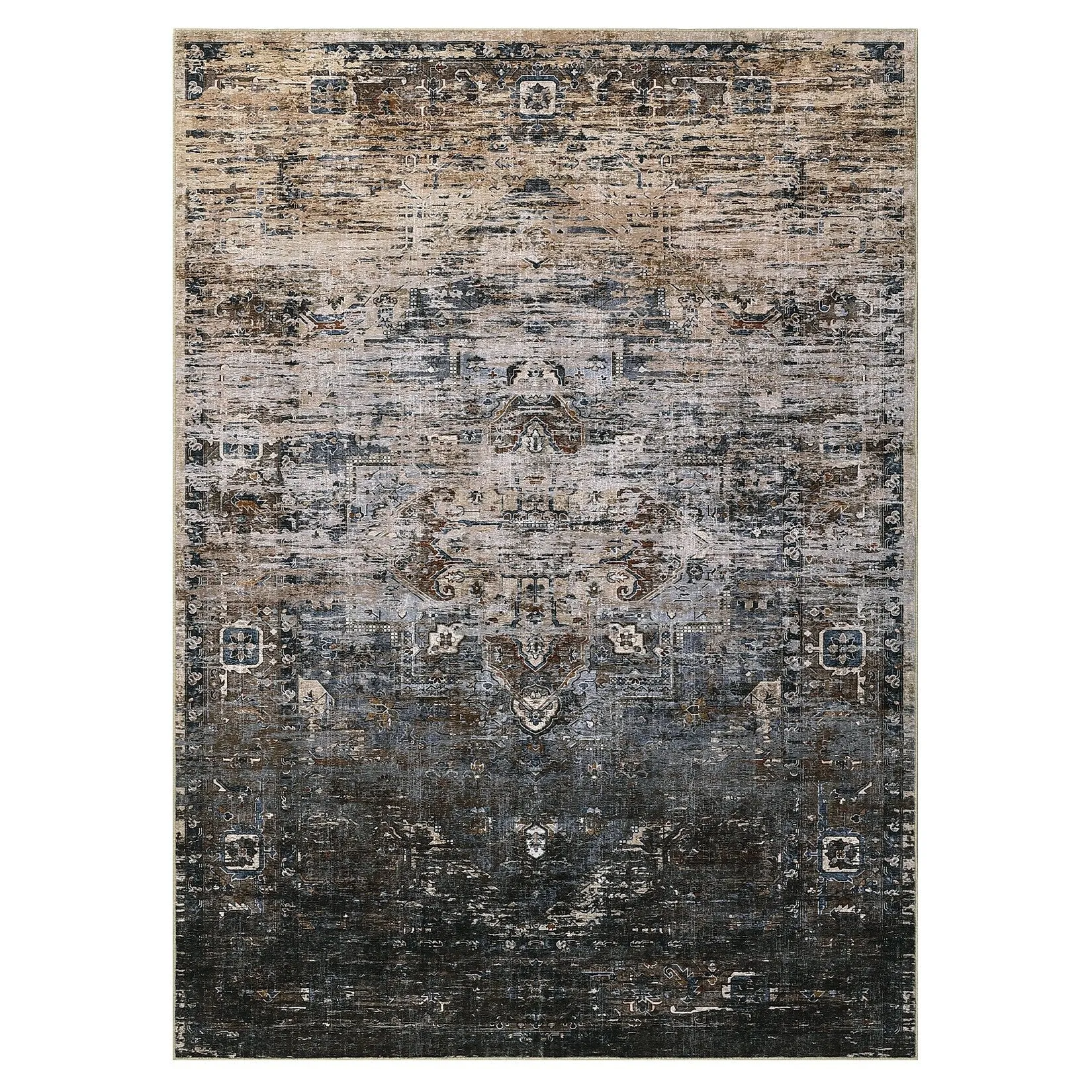 Ombre Vintage Area Rug Distressed Washable Living Room Bedroom Rug Indoor Carpet Ultra-Thin Soft Rug Non-Slip