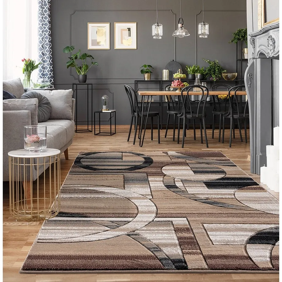 Orelsi Brown/Beige Polyester Area Rug