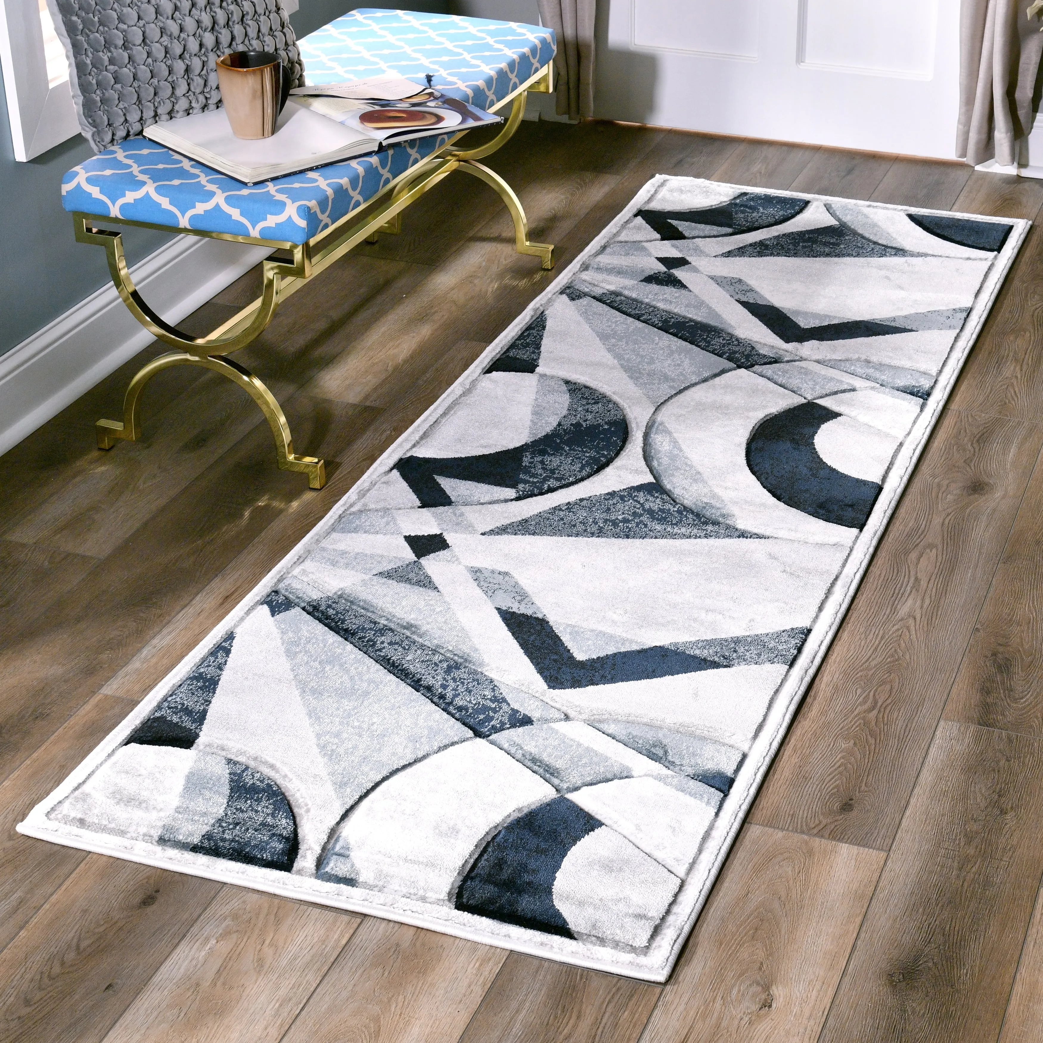 Orelsi Collection Abstract Area Rug with Hand Carved Accents