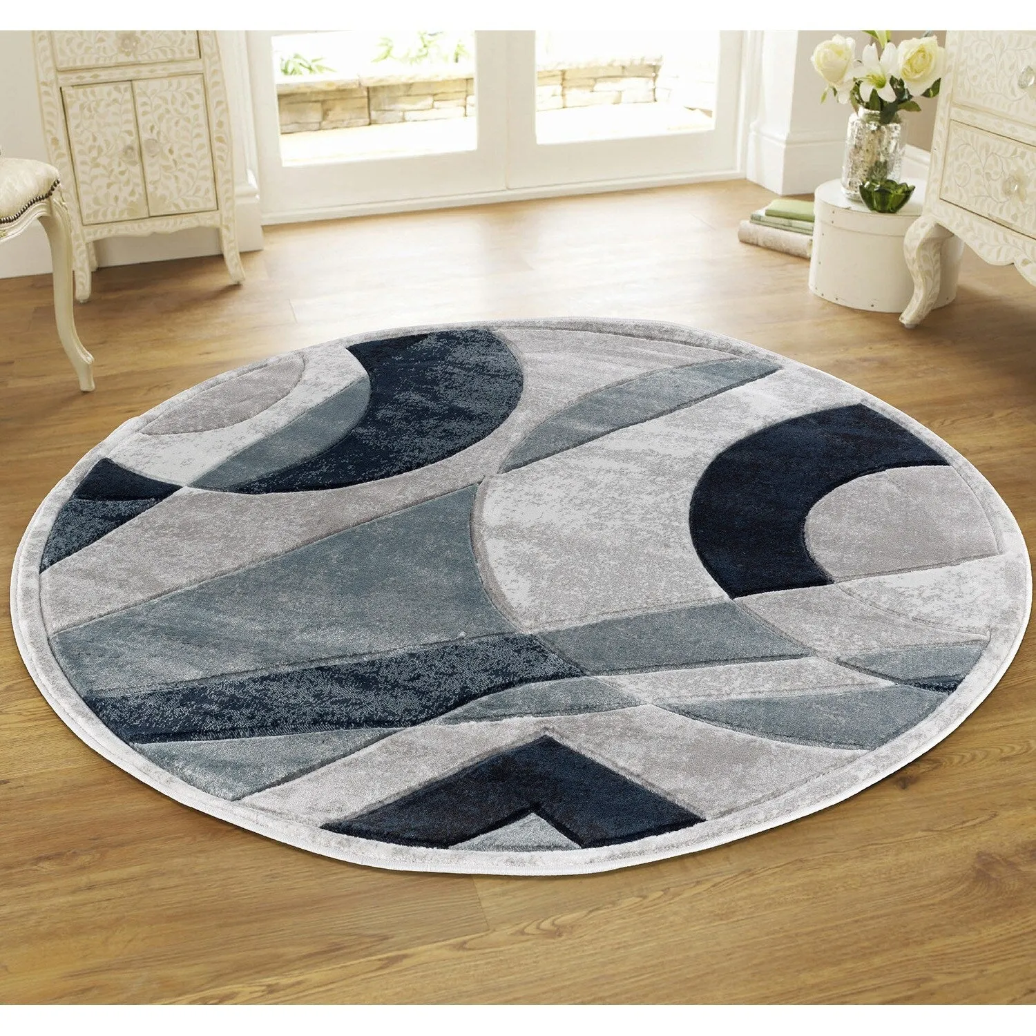 Orelsi Collection Abstract Area Rug with Hand Carved Accents