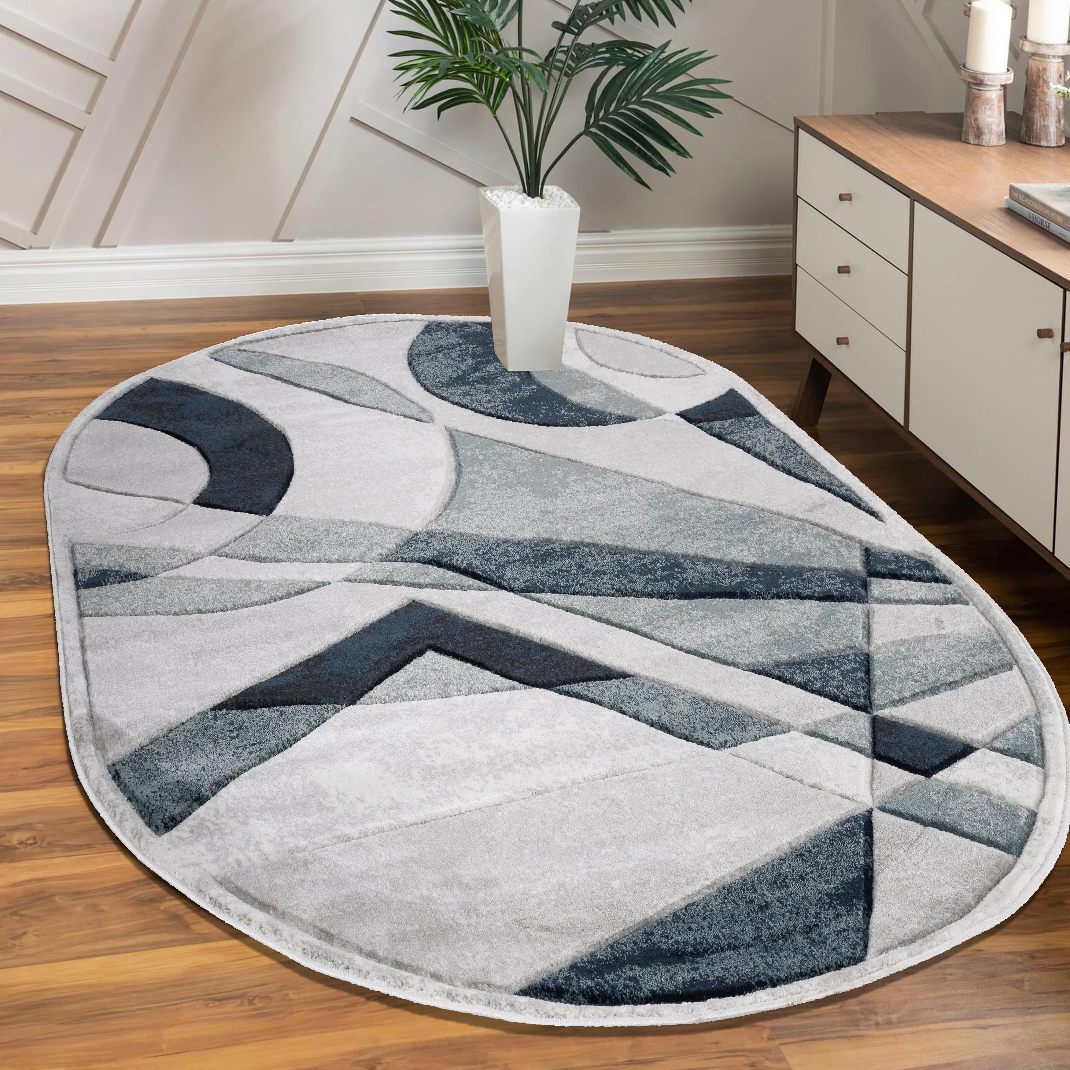 Orelsi Collection Abstract Area Rug with Hand Carved Accents