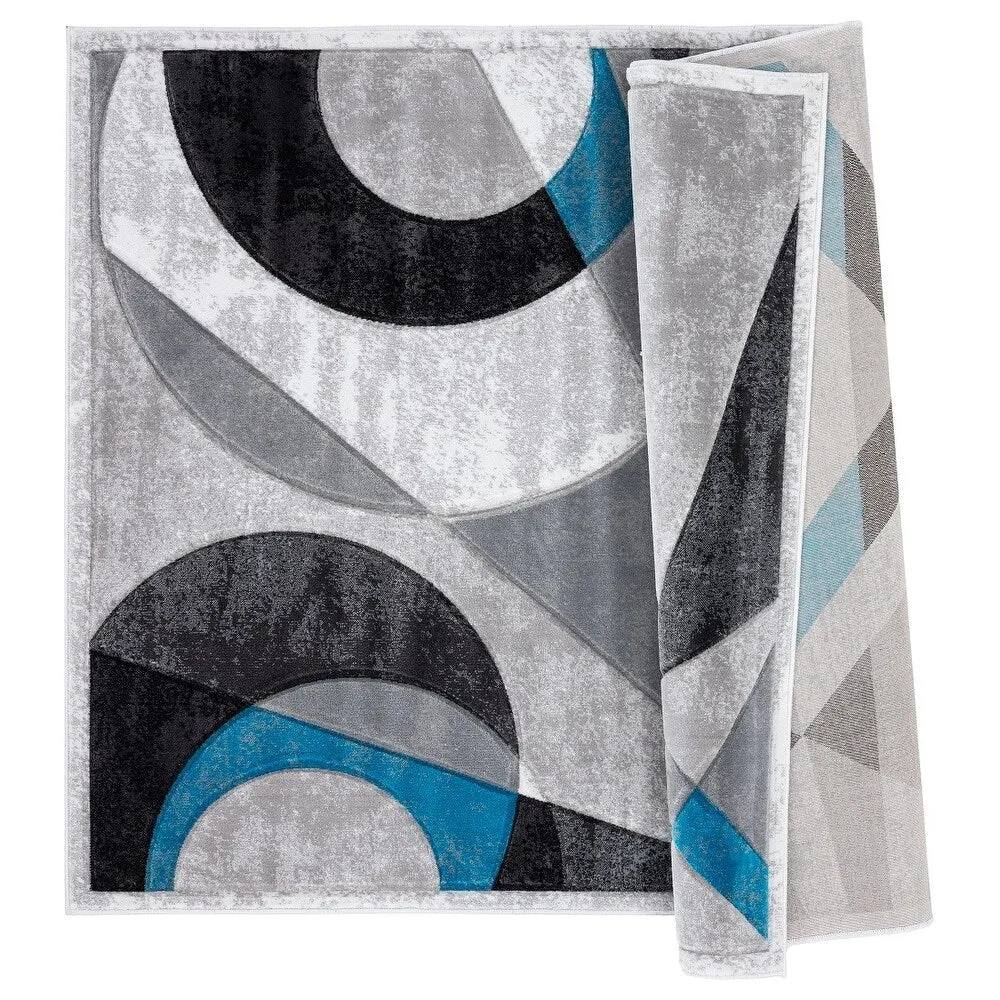 Orelsi Collection Abstract Area Rug with Hand Carved Accents