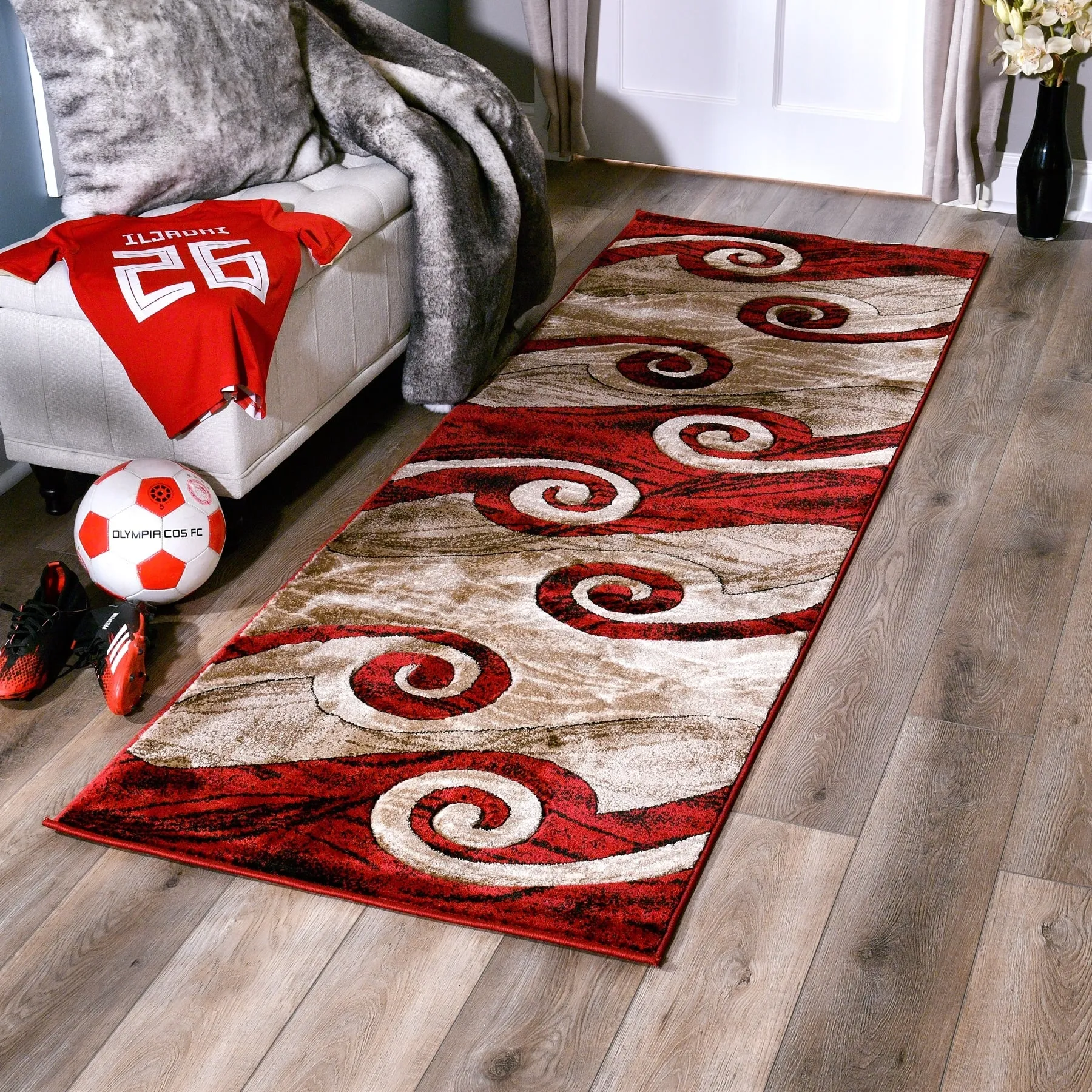 Orelsi Red/Beige/Brown Polyester Area Rug