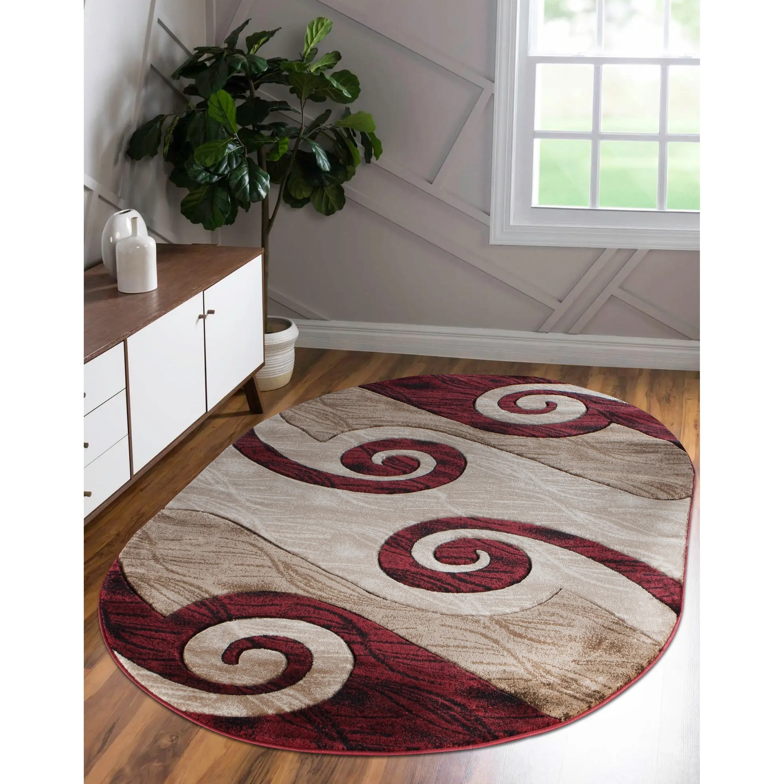 Orelsi Red/Beige/Brown Polyester Area Rug
