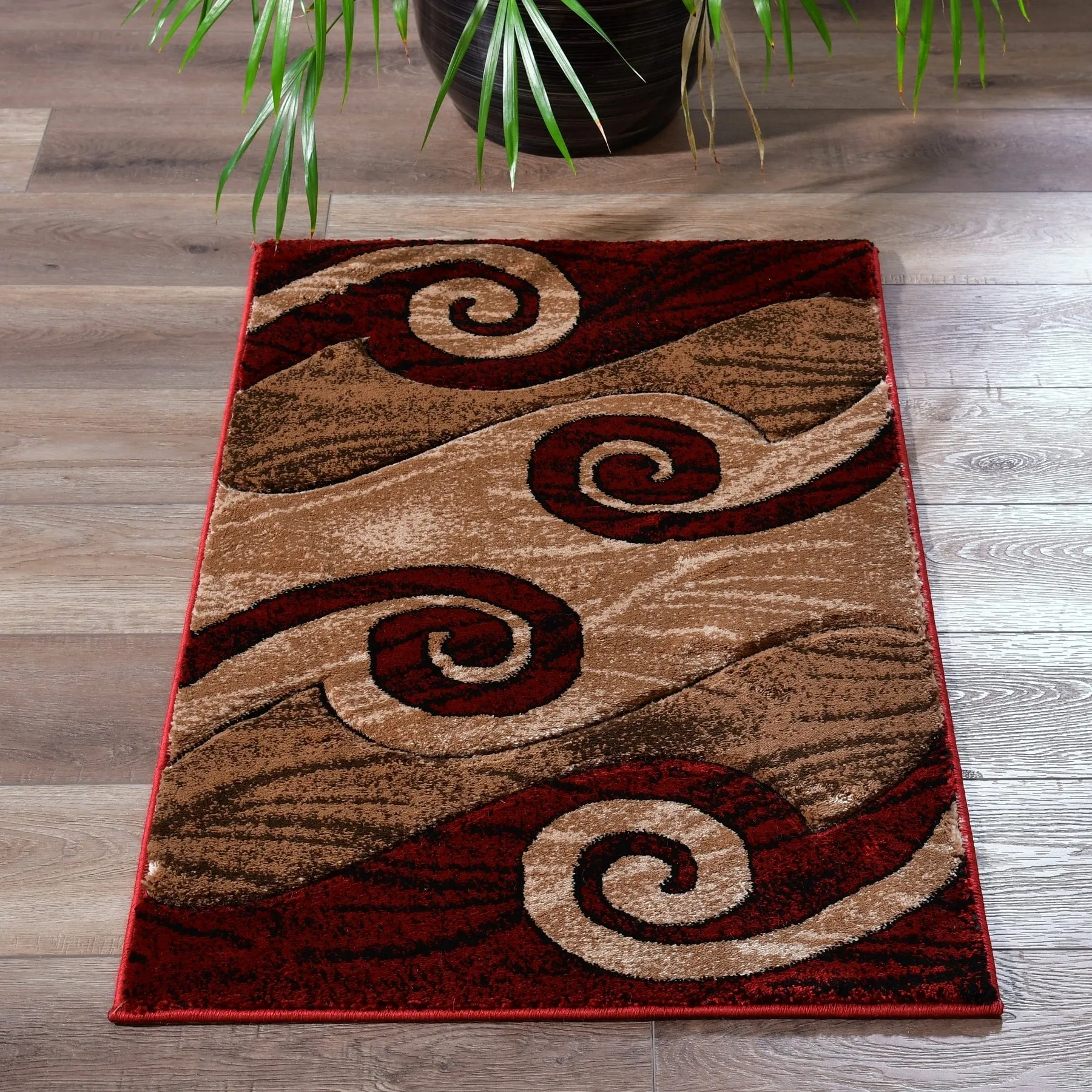 Orelsi Red/Beige/Brown Polyester Area Rug