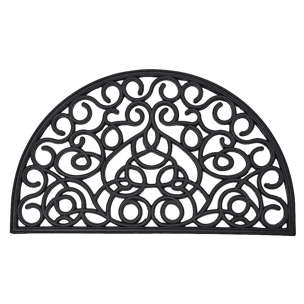 Outdoor Half Round Front Door Mat Rubber Rug 30x18 Black