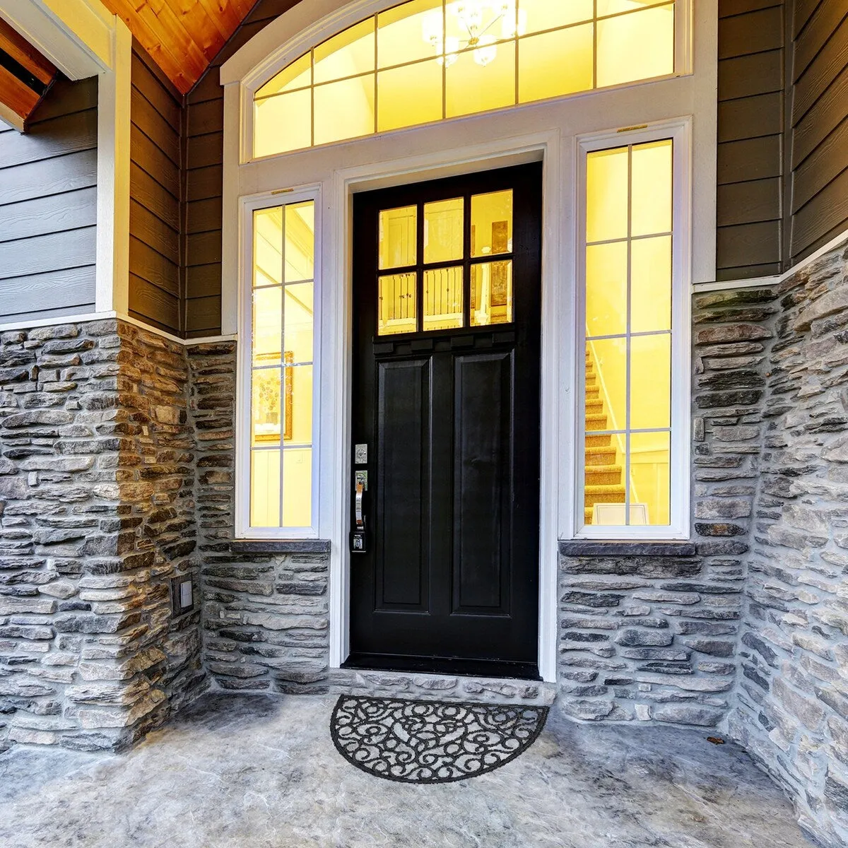 Outdoor Half Round Front Door Mat Rubber Rug 30x18 Black