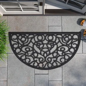 Outdoor Half Round Front Door Mat Rubber Rug 30x18 Black