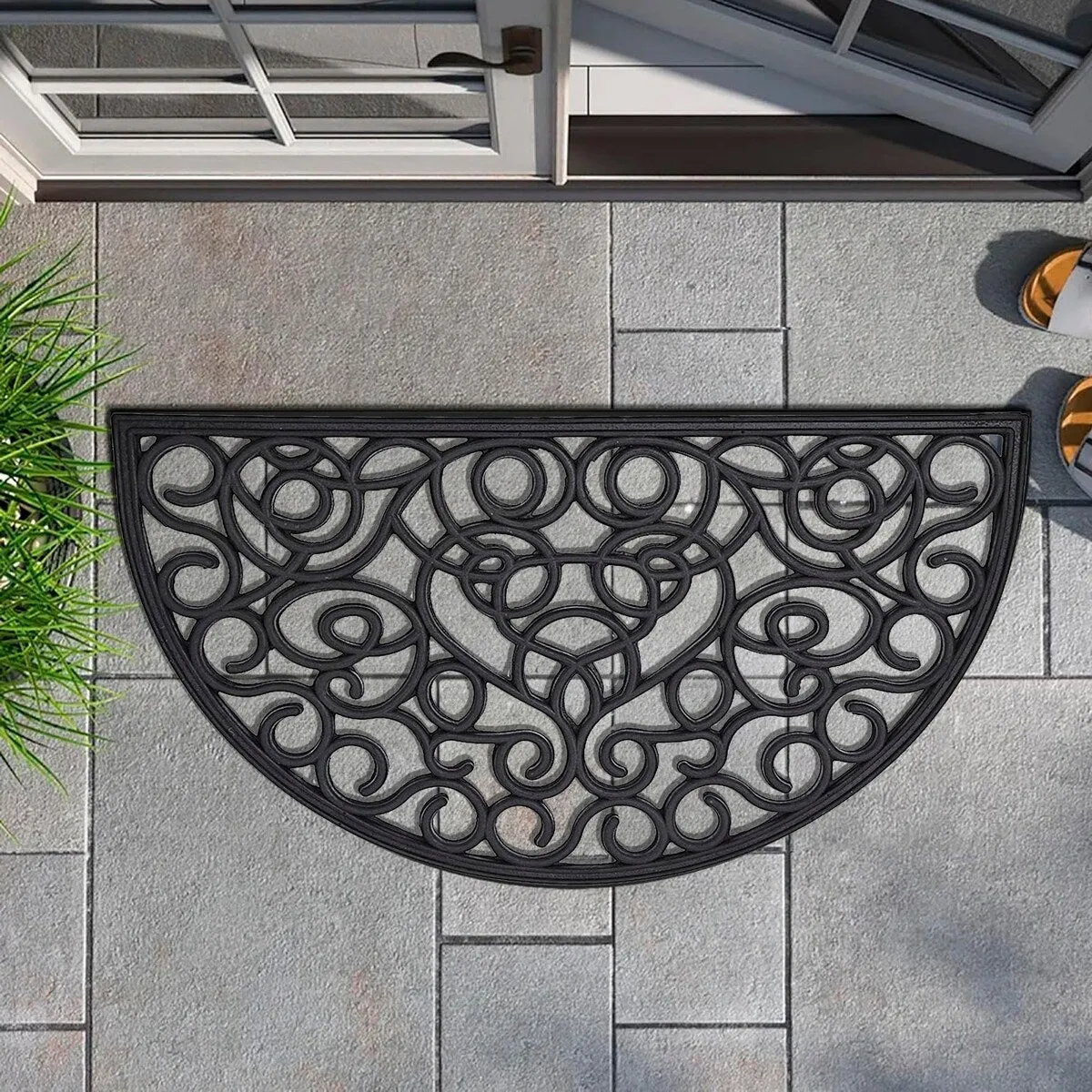 Outdoor Half Round Front Door Mat Rubber Rug 30x18 Black