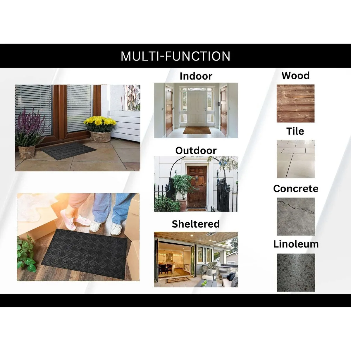 Outdoor Half Round Front Door Mat Rubber Rug 30x18 Black
